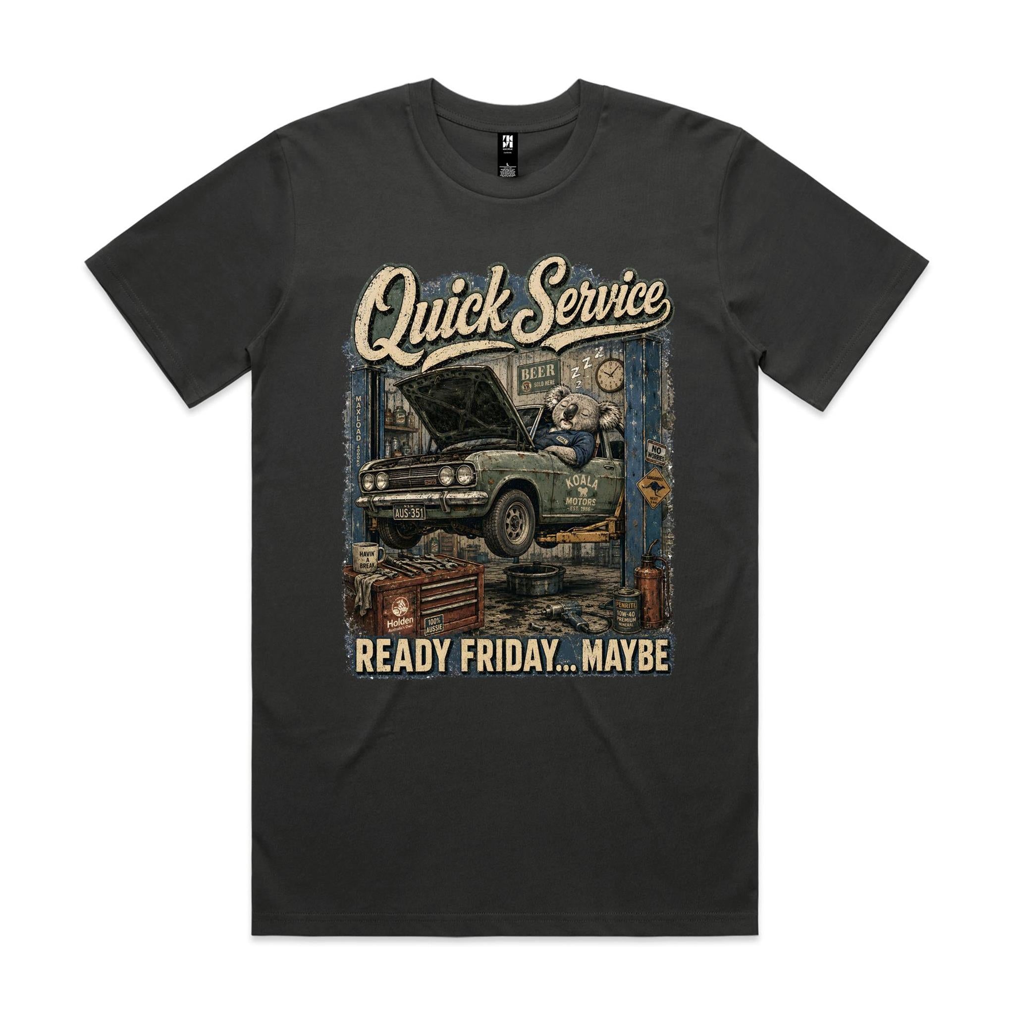 Quick Service — Ready Friday... Maybe | Koala Mechanic Tee