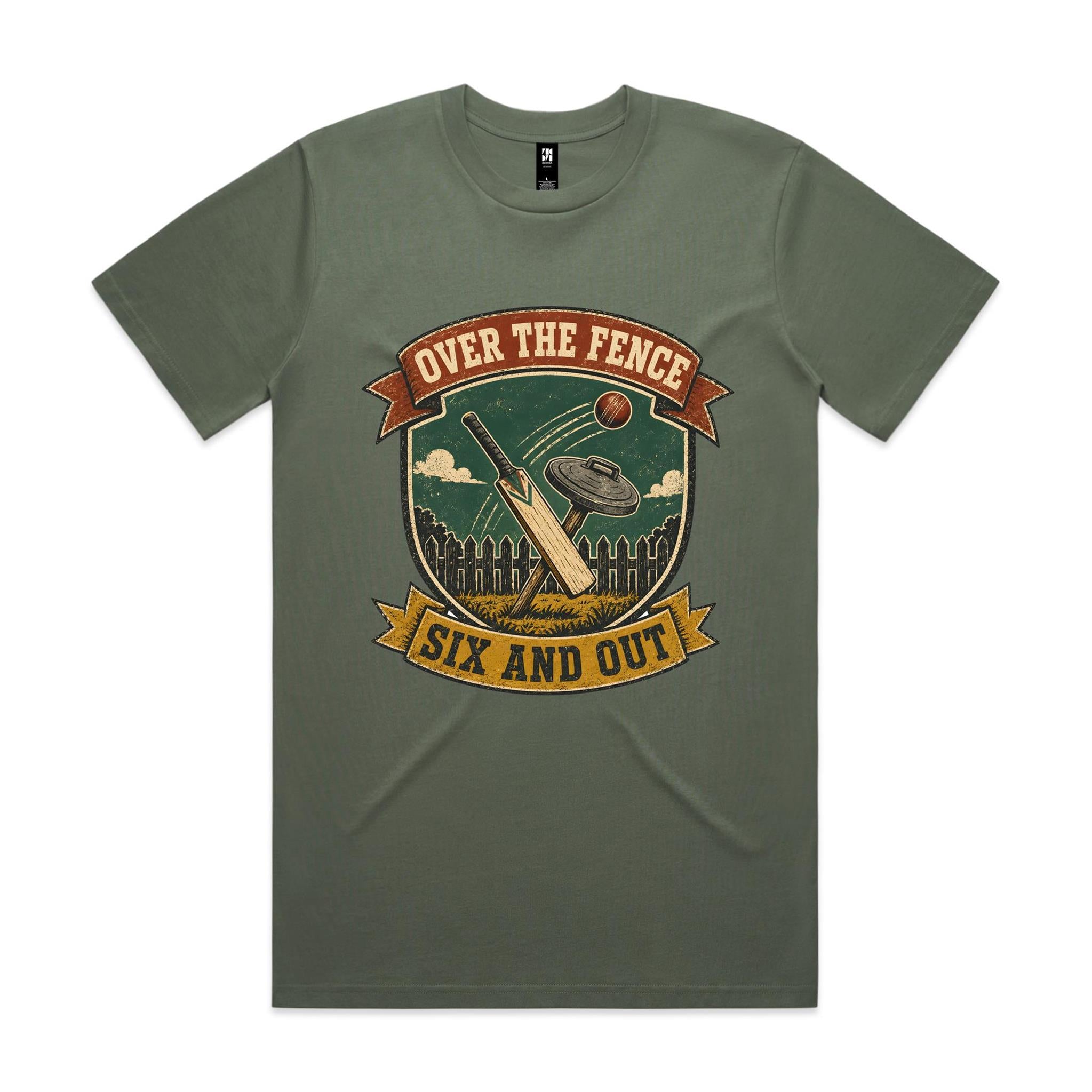 Over the Fence, Six and Out — Backyard Cricket Tee