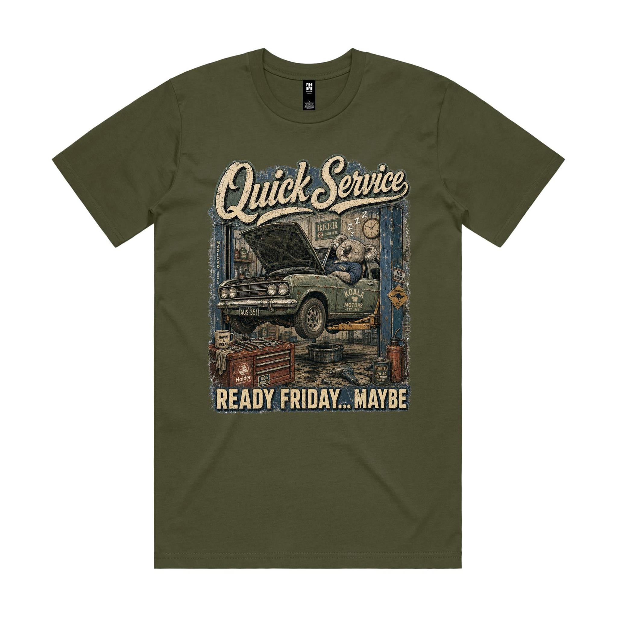 Quick Service — Ready Friday... Maybe | Koala Mechanic Tee