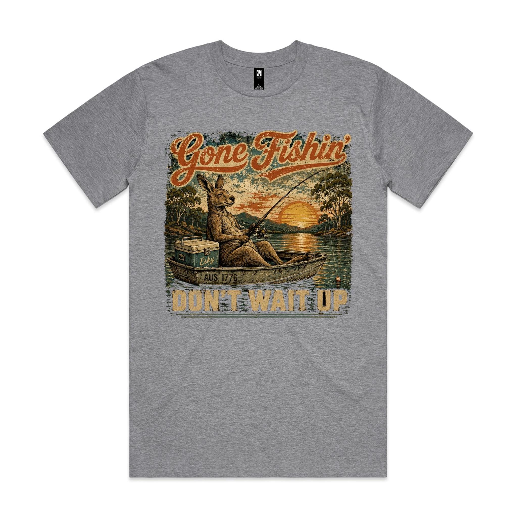 Gone Fishin' Don't Wait Up — Kangaroo Boat Tee