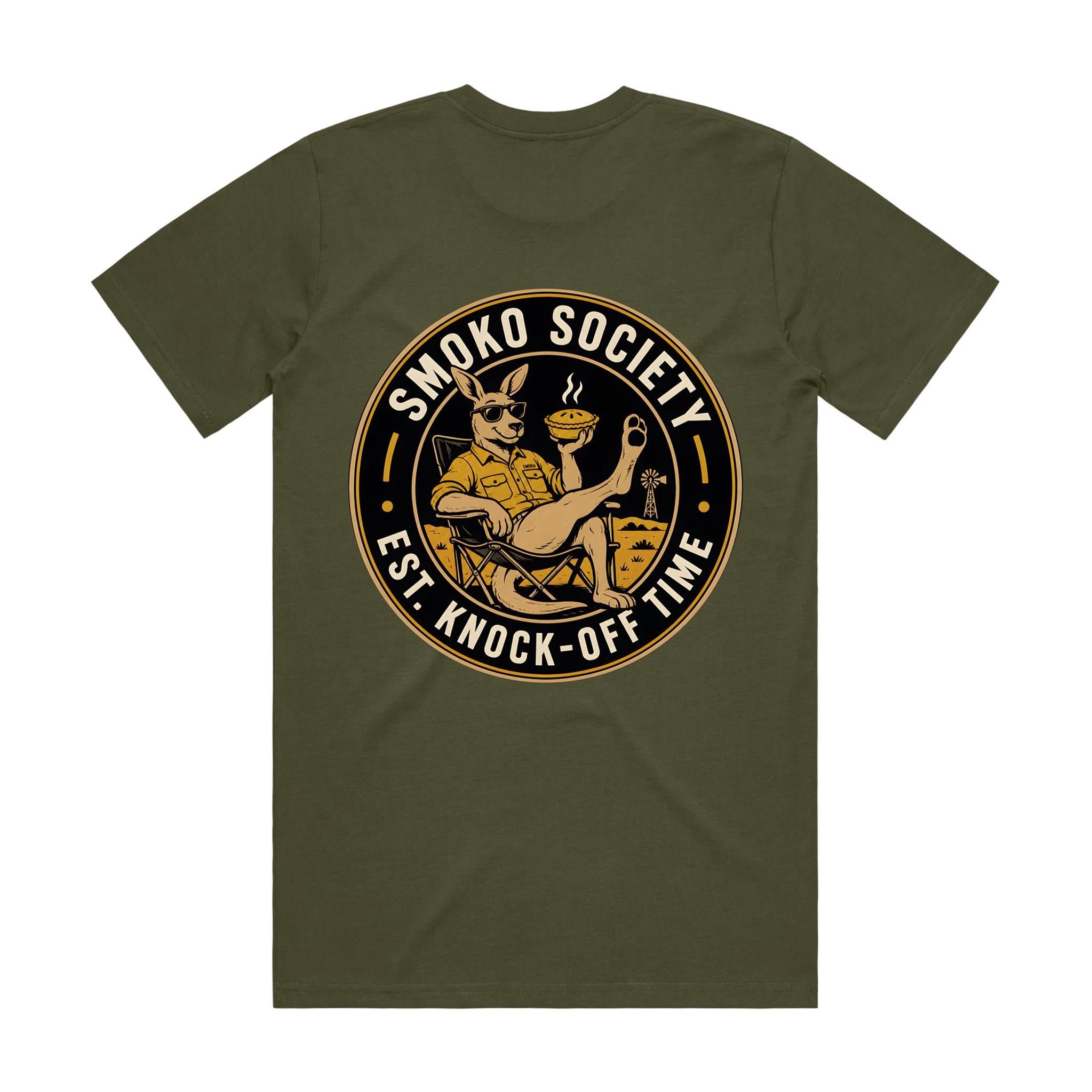 Smoko Society — Est. Knock-Off Time | Kangaroo Meat Pie Badge Tee