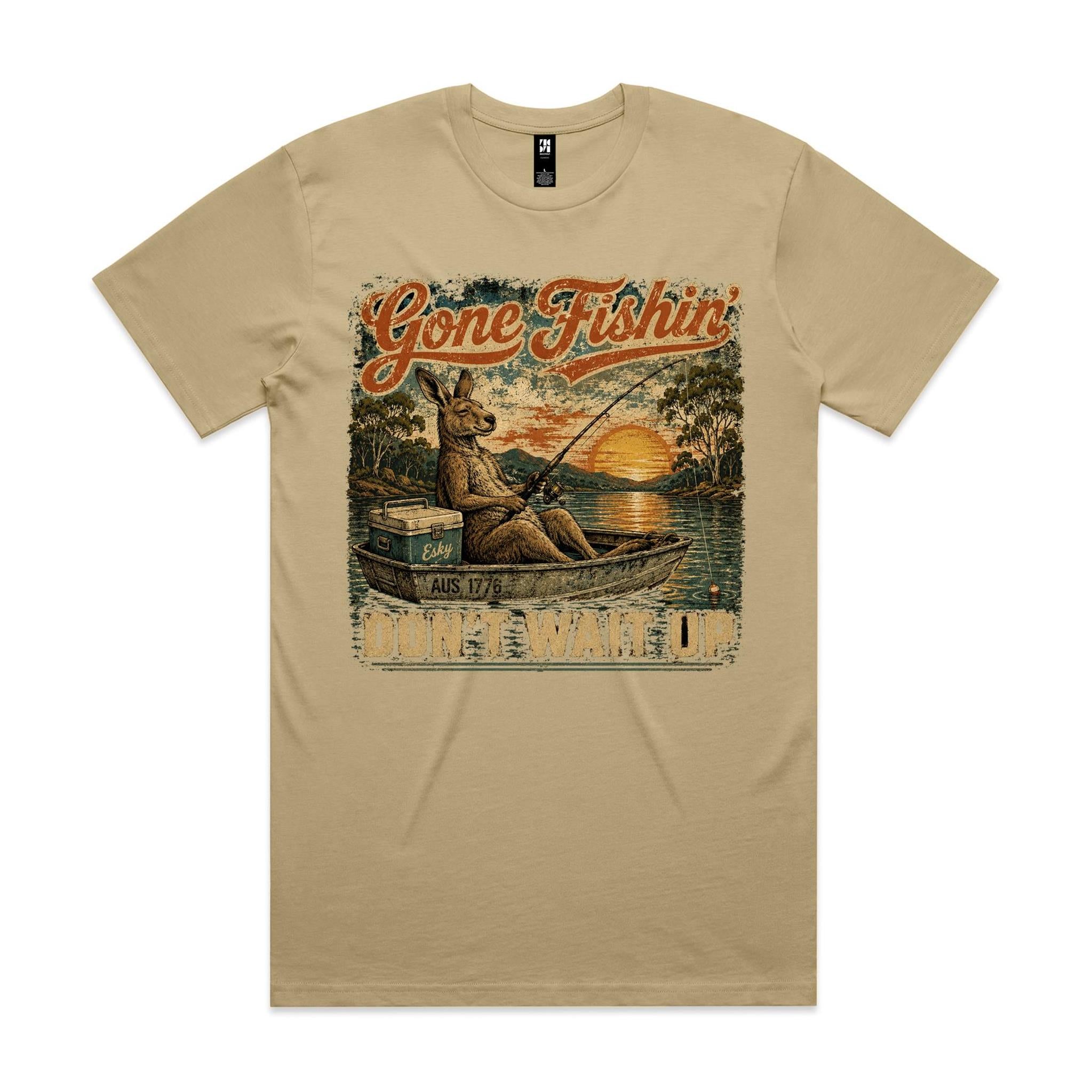 Gone Fishin' Don't Wait Up — Kangaroo Boat Tee