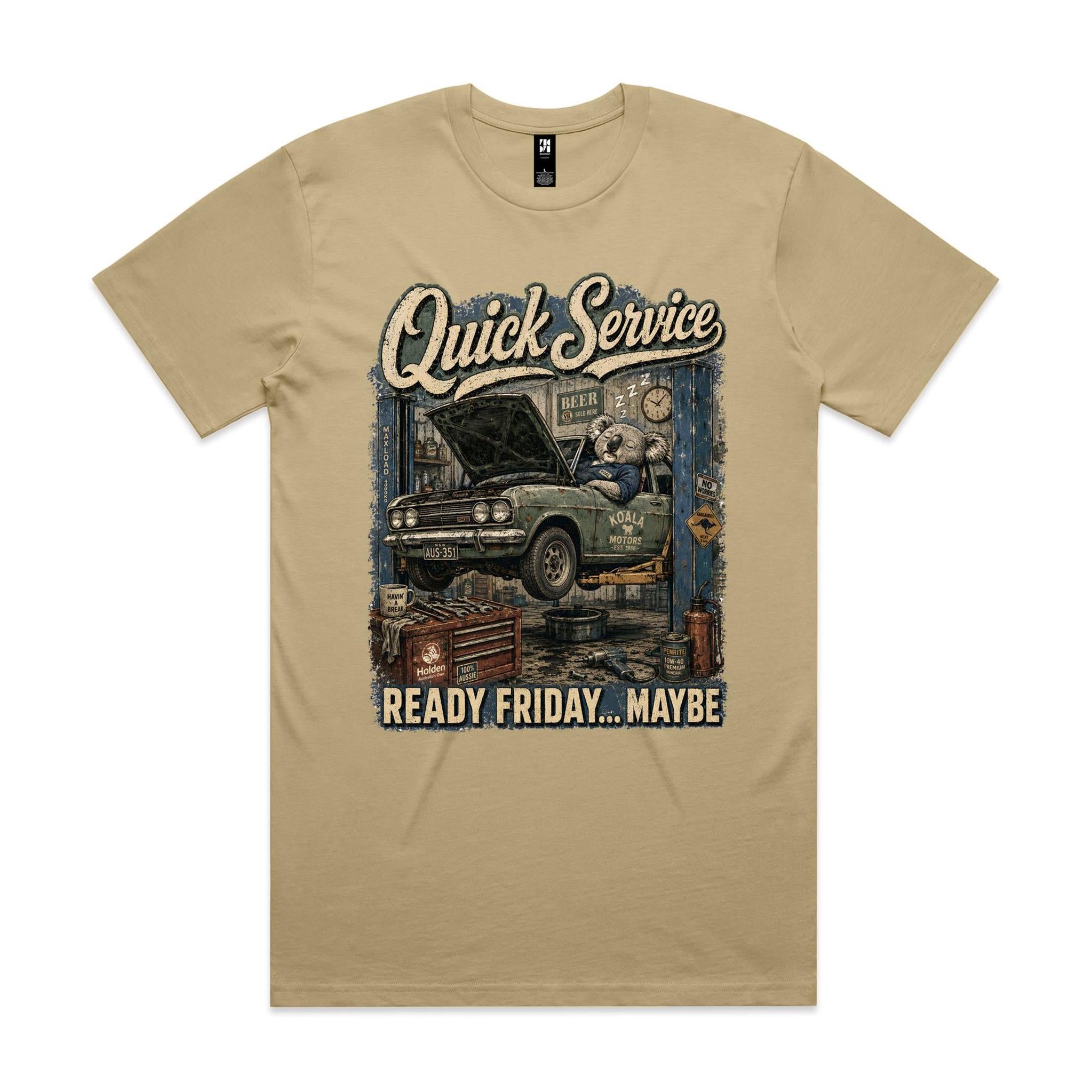 Quick Service — Ready Friday... Maybe | Koala Mechanic Tee