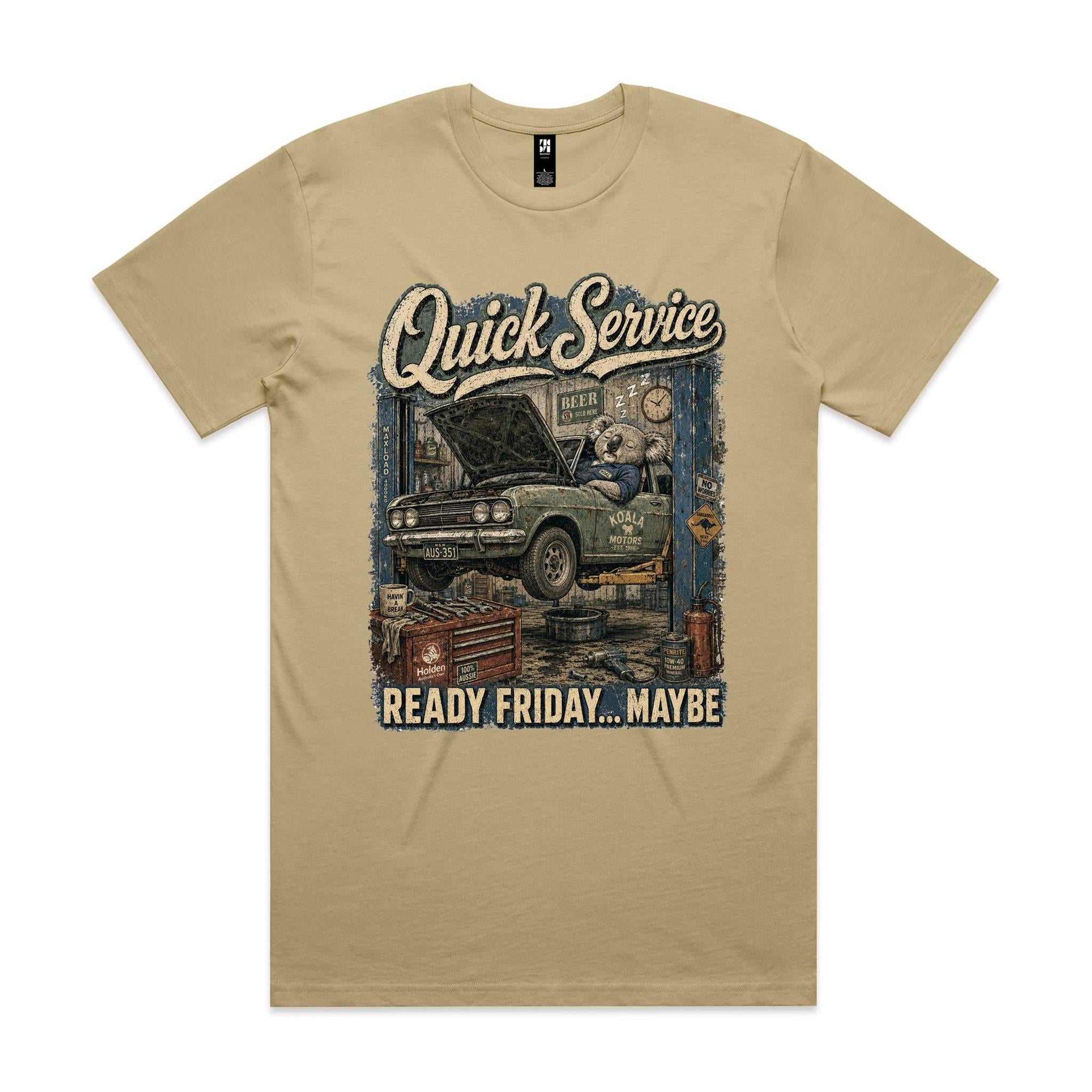 Quick Service — Ready Friday... Maybe | Koala Mechanic Tee