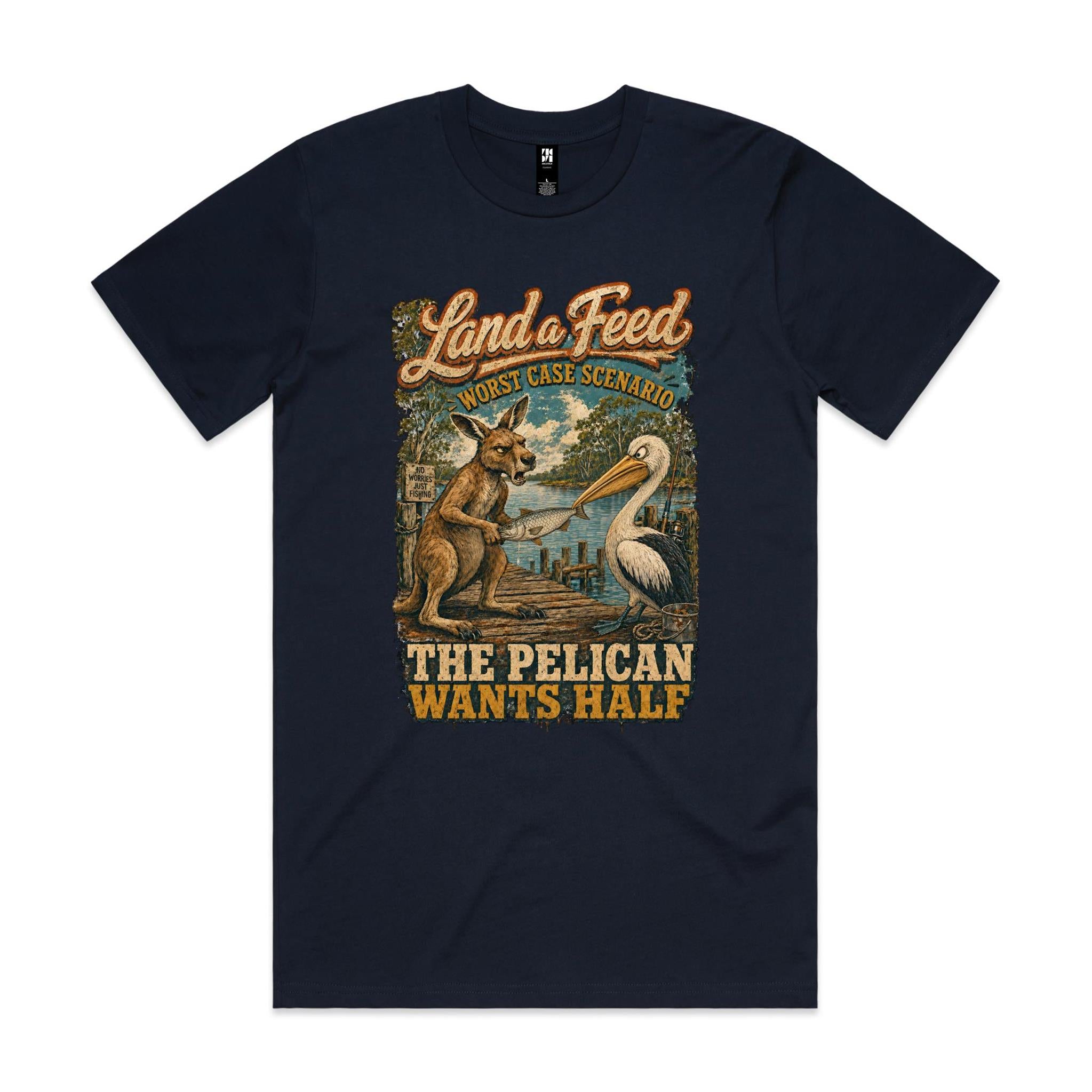 Land a Feed — The Pelican Wants Half | Kangaroo Fishing Tee