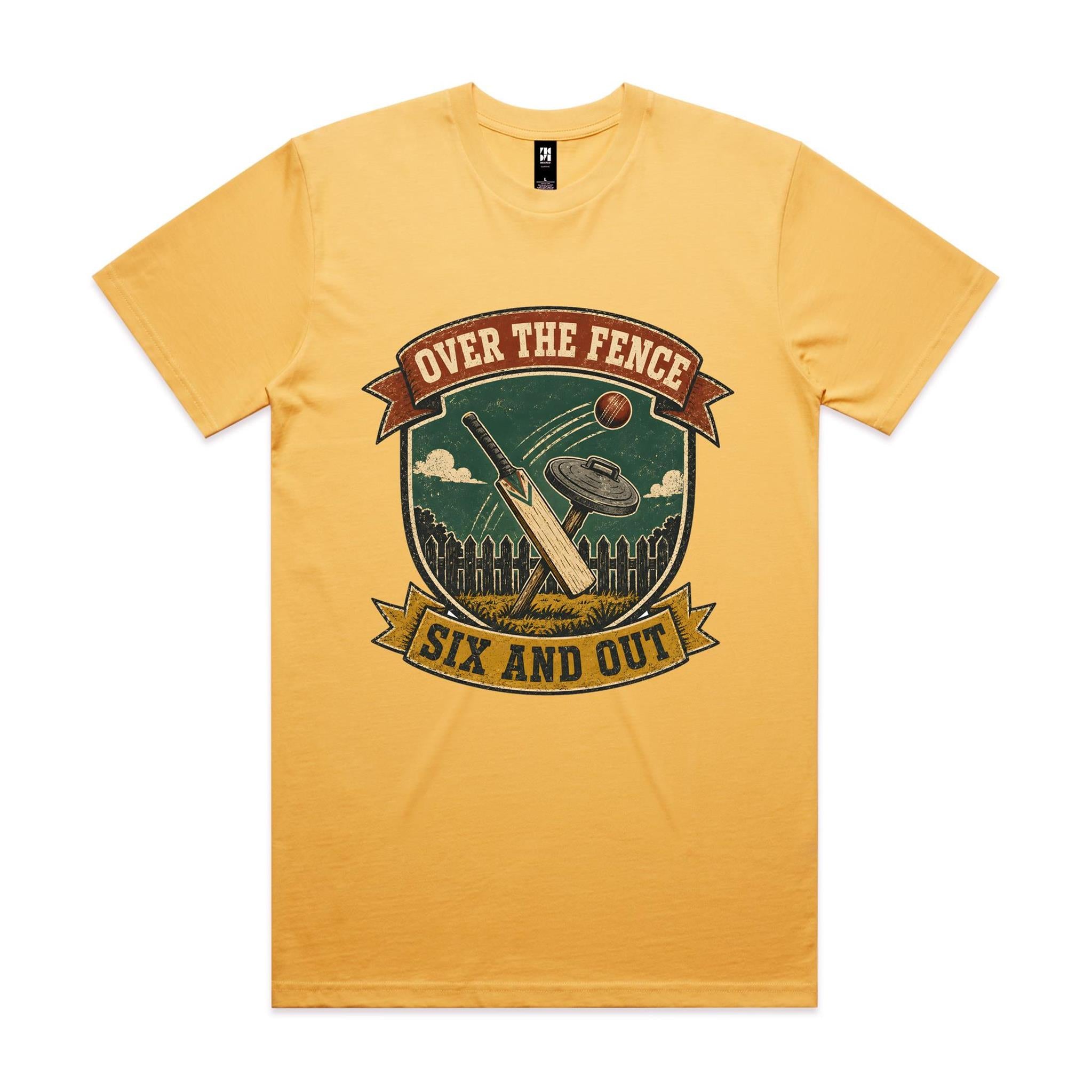 Over the Fence, Six and Out — Backyard Cricket Tee