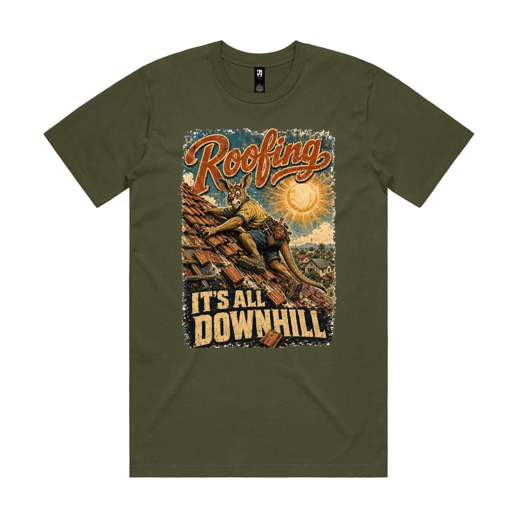 Roofing — It's All Downhill | Kangaroo Roofer Tee