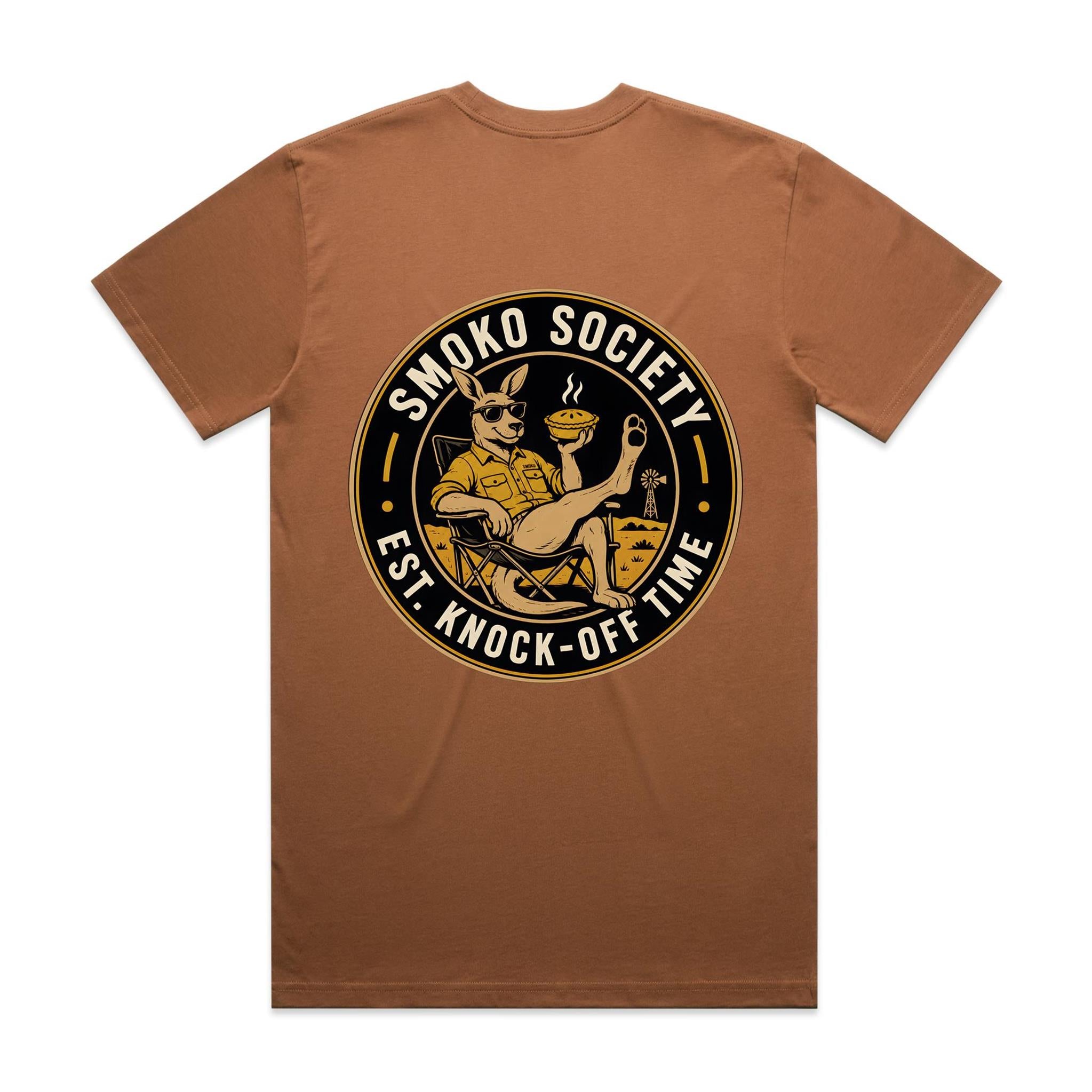 Smoko Society — Est. Knock-Off Time | Kangaroo Meat Pie Badge Tee
