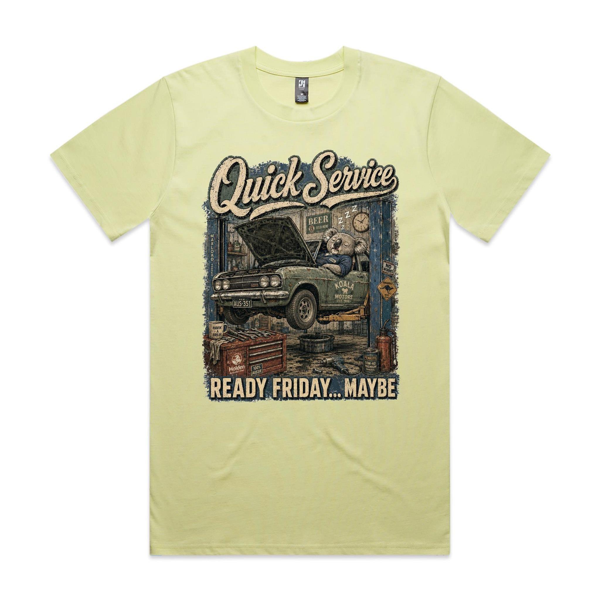 Quick Service — Ready Friday... Maybe | Koala Mechanic Tee