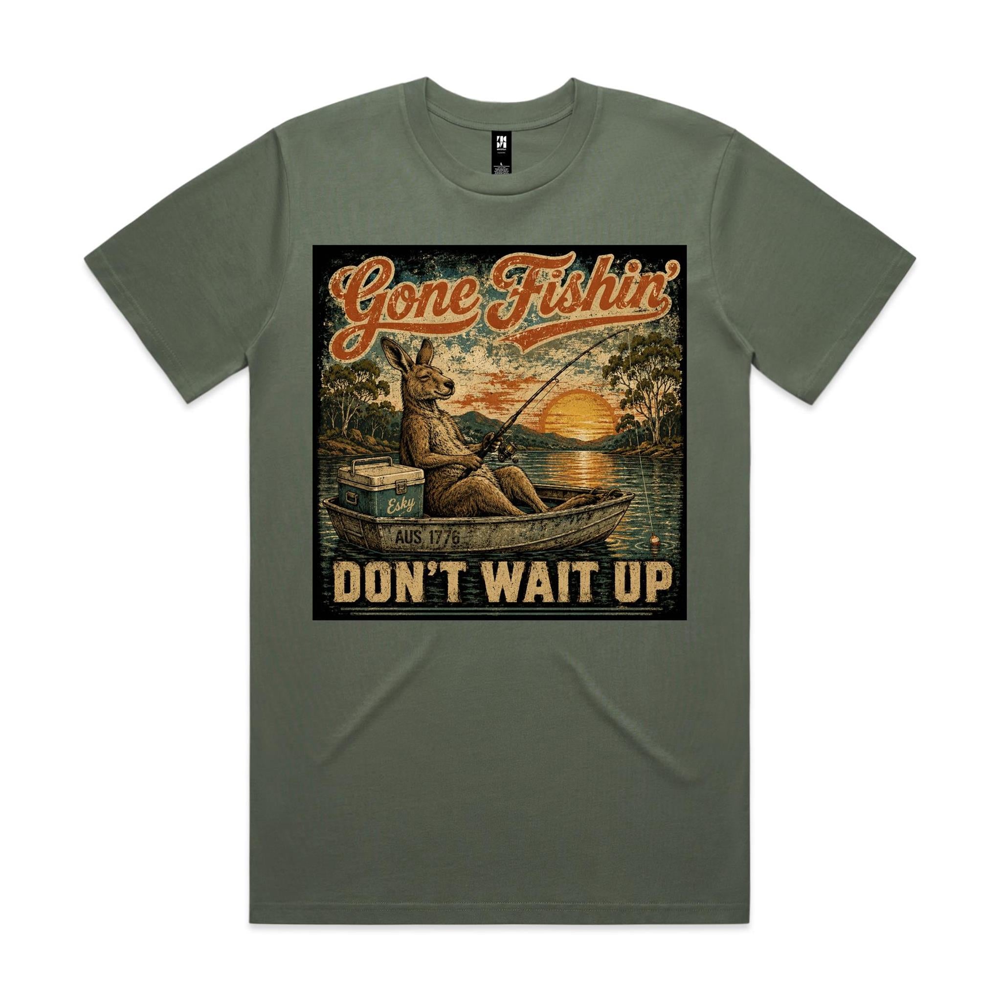 Gone Fishin' Don't Wait Up — Kangaroo Boat Tee
