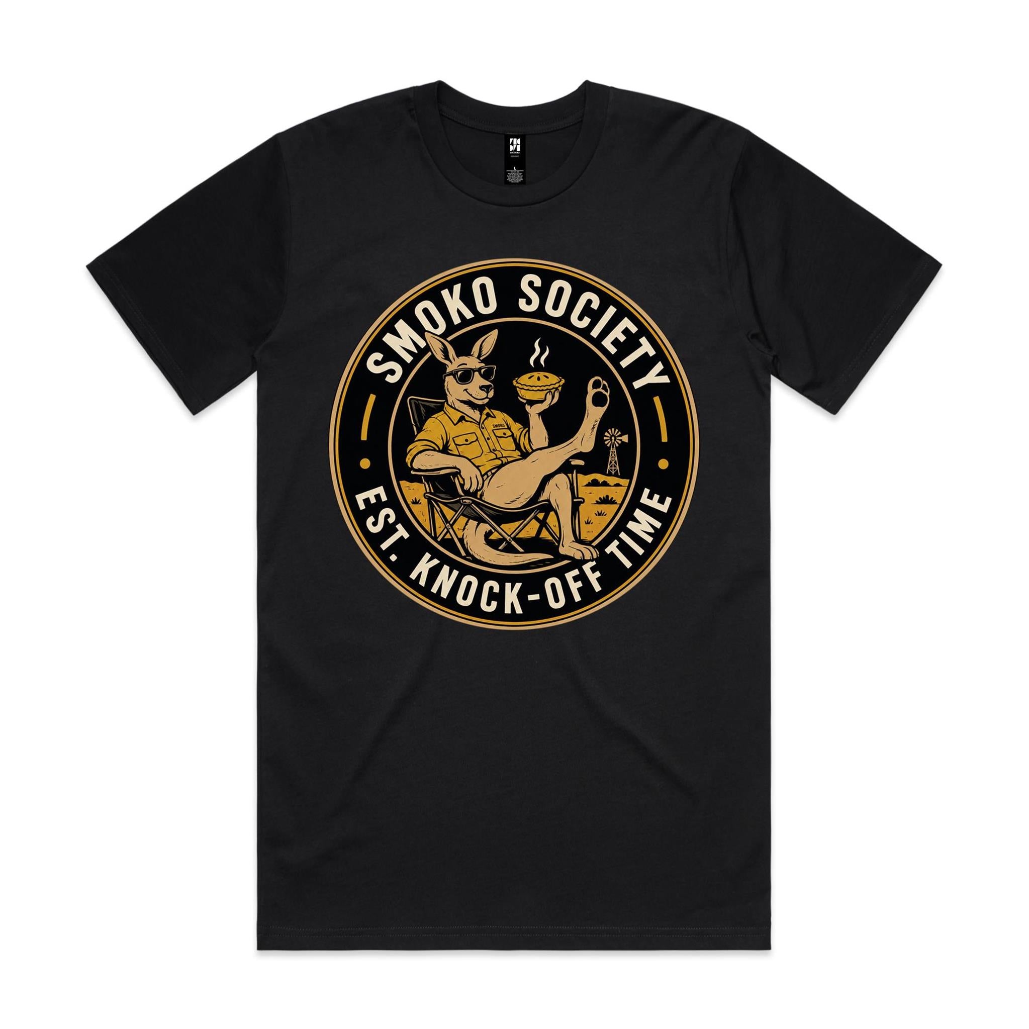 Smoko Society — Est. Knock-Off Time | Kangaroo Meat Pie Badge Tee