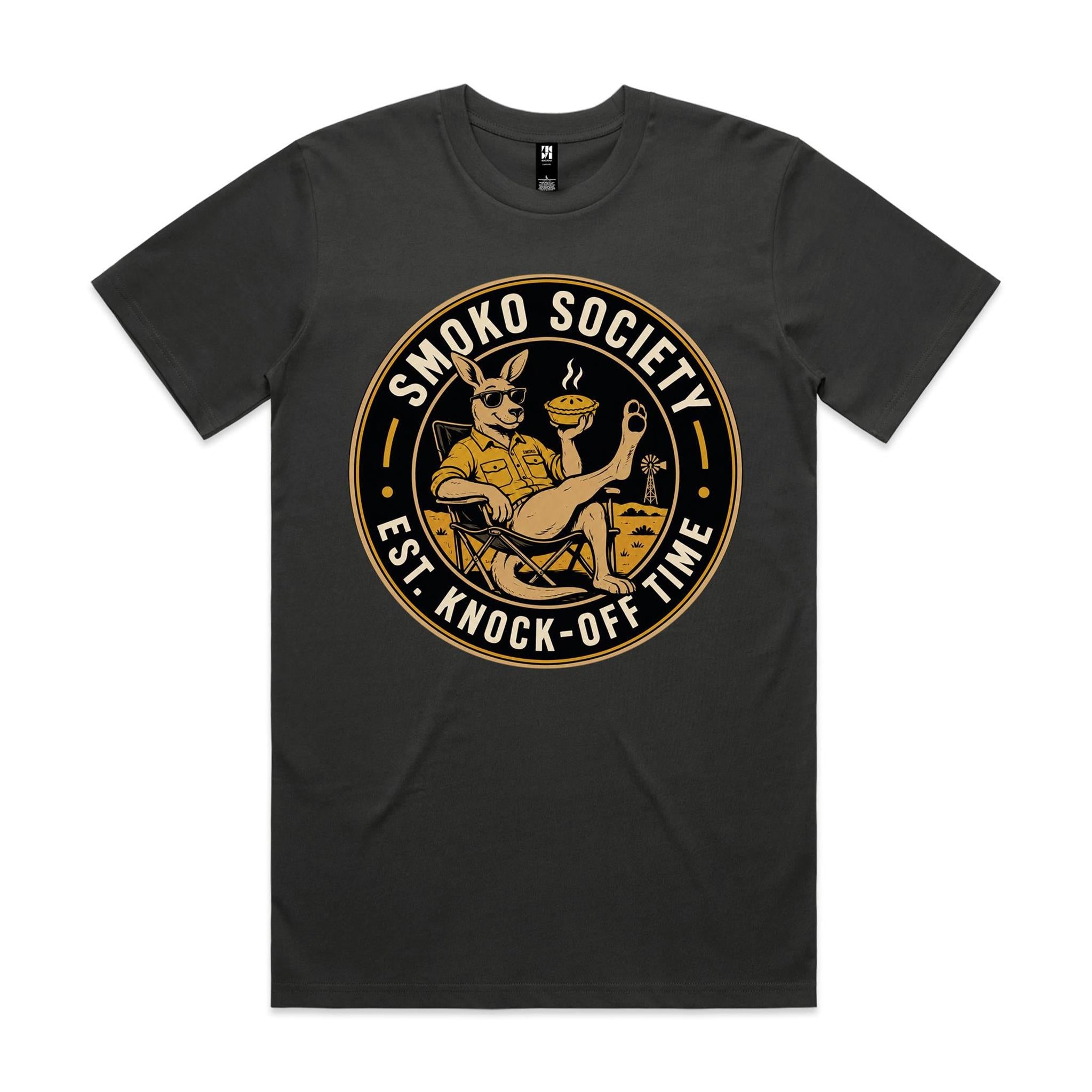 Smoko Society — Est. Knock-Off Time | Kangaroo Meat Pie Badge Tee