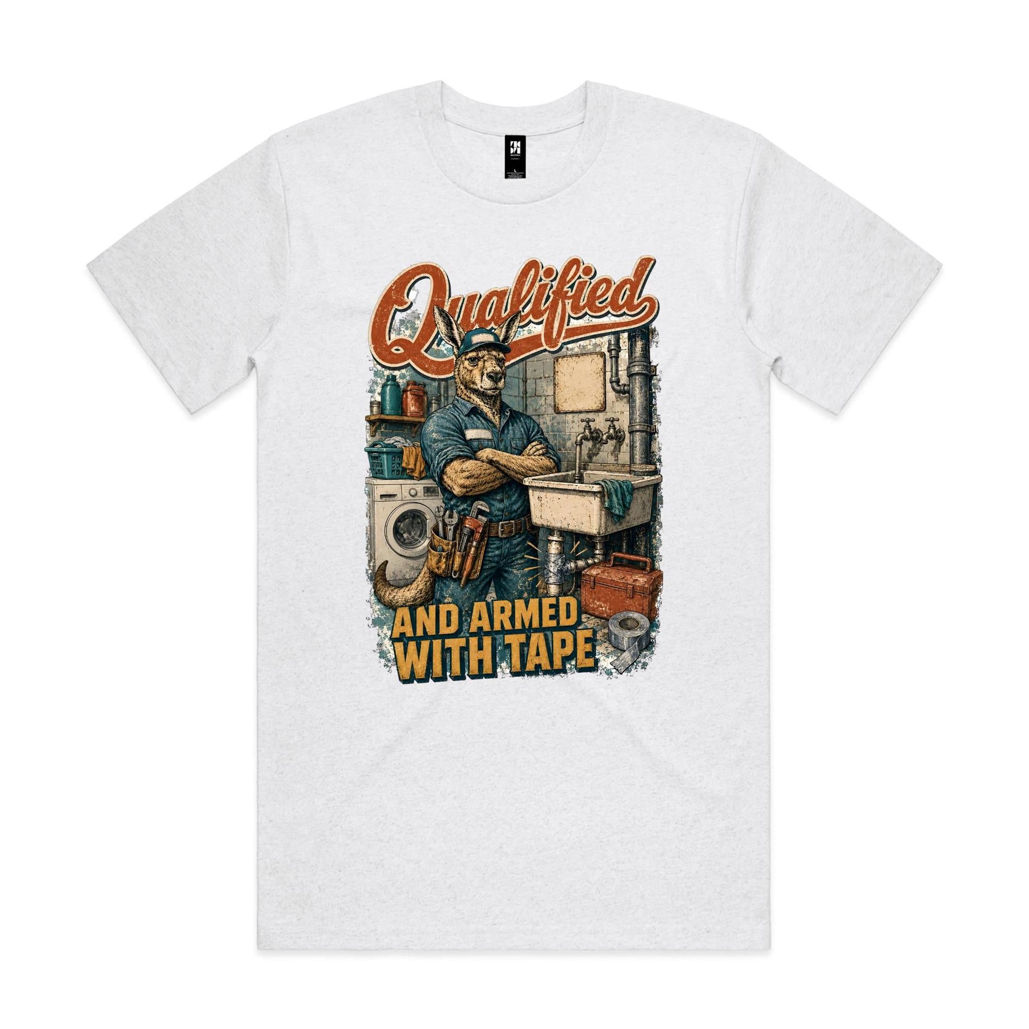 Qualified and Armed with Tape | Kangaroo Plumber Tee