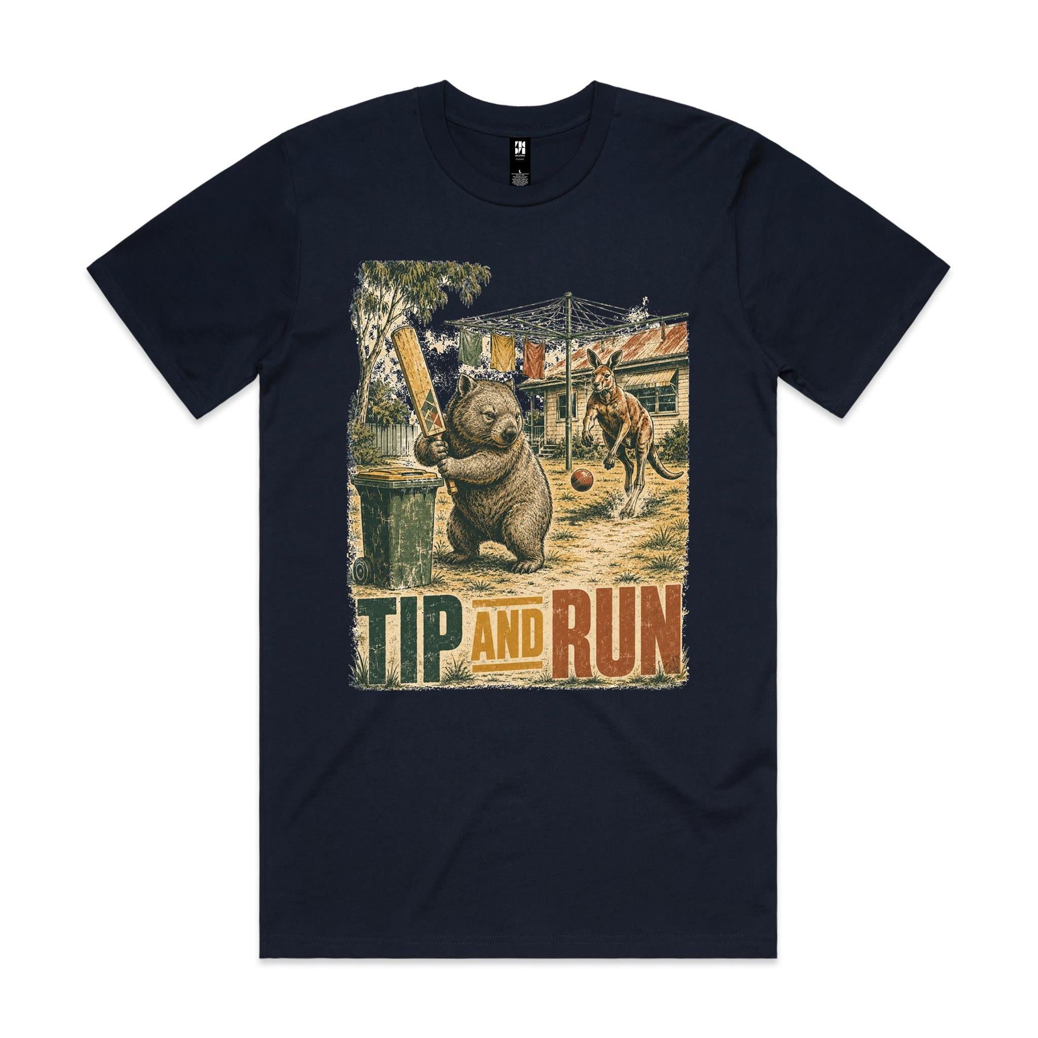 Tip and Run — Wombat Backyard Cricket Tee