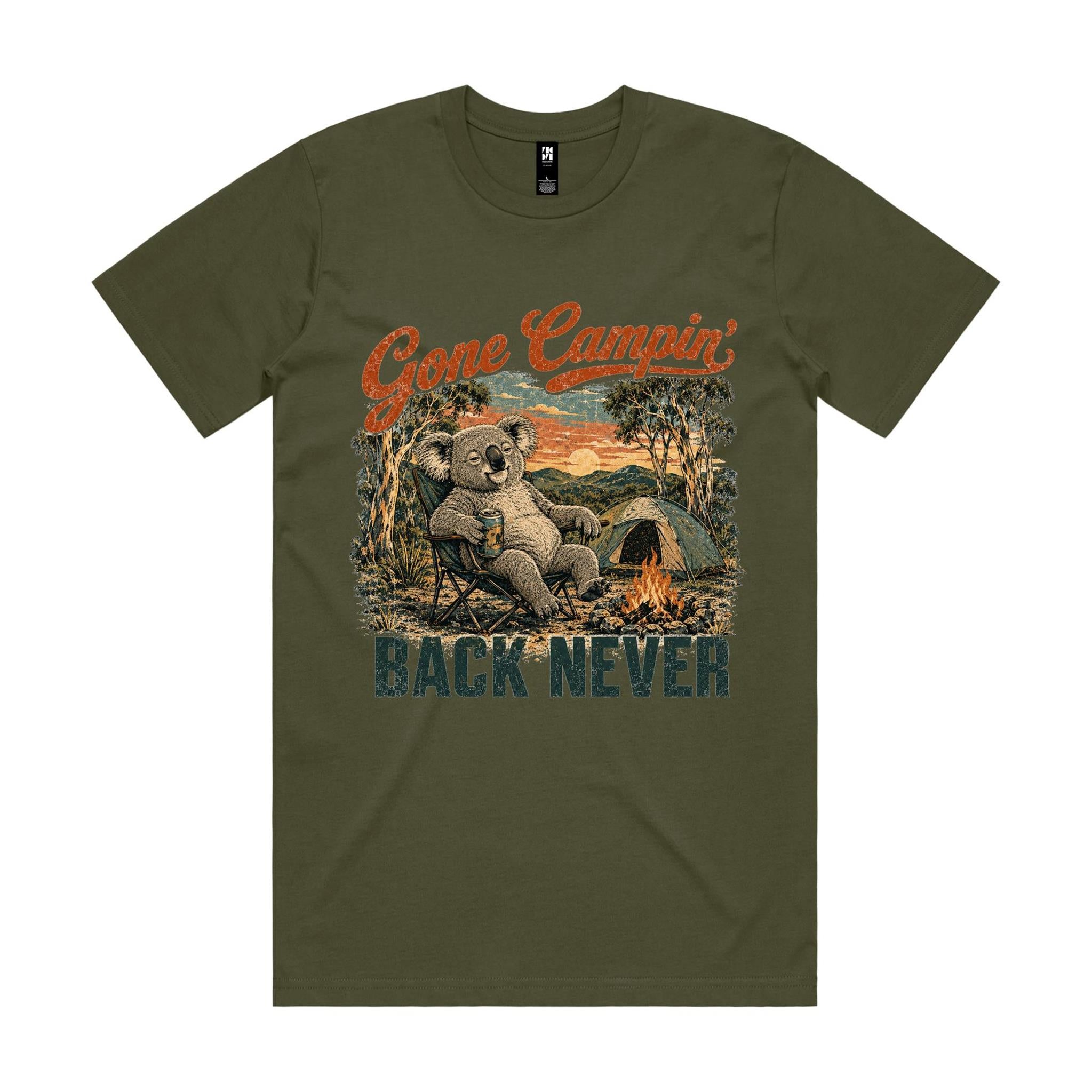 Gone Campin' Back Never — Koala Camping Tee