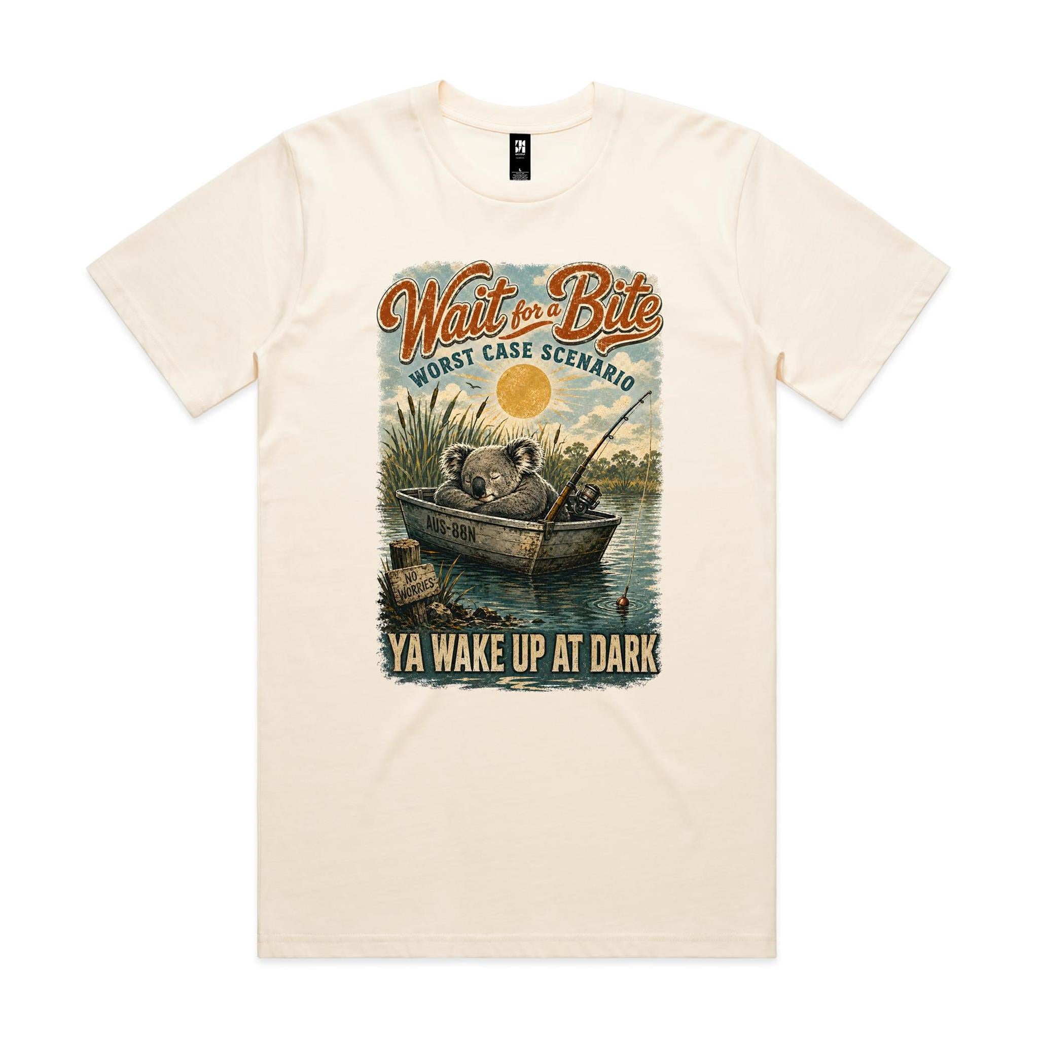 Wait for a Bite — Ya Wake Up at Dark | Koala Fishing Tee