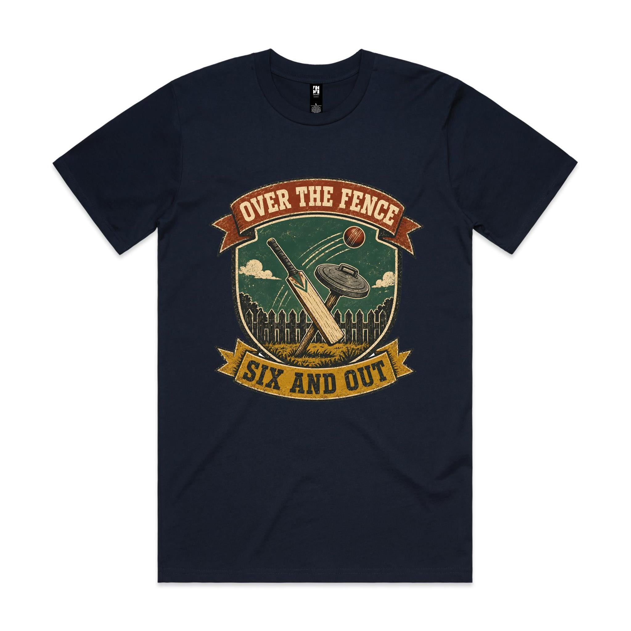Over the Fence, Six and Out — Backyard Cricket Tee