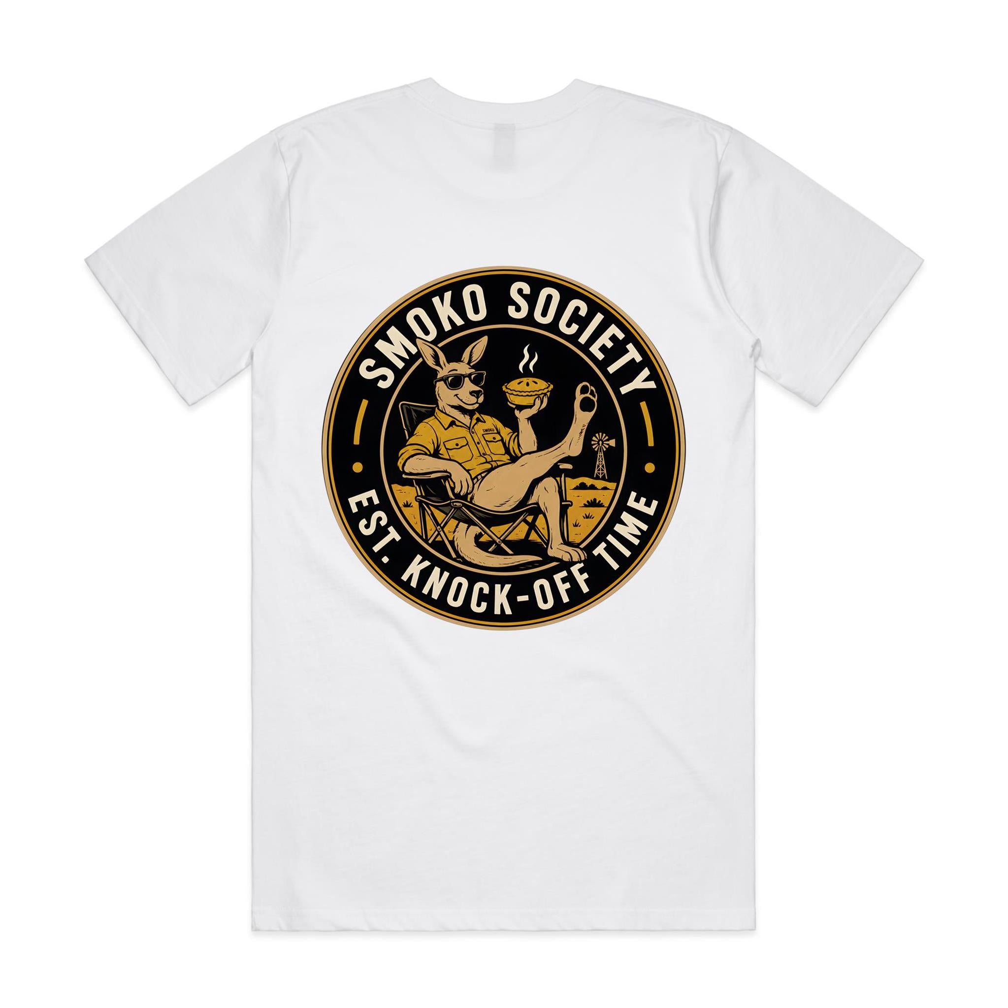 Smoko Society — Est. Knock-Off Time | Kangaroo Meat Pie Badge Tee