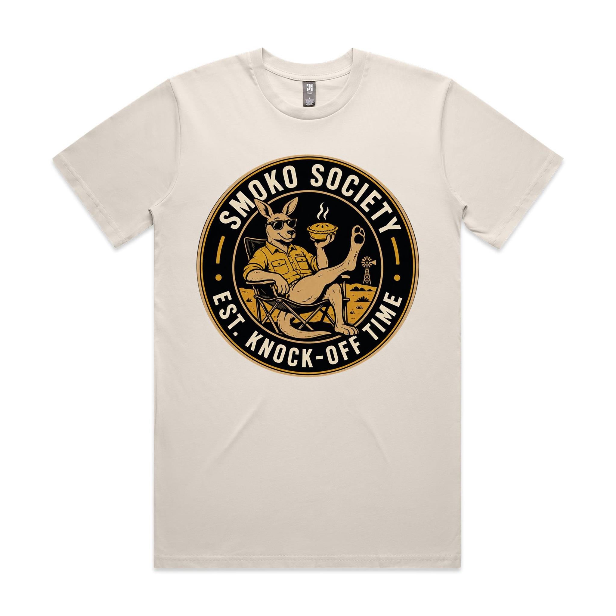 Smoko Society — Est. Knock-Off Time | Kangaroo Meat Pie Badge Tee
