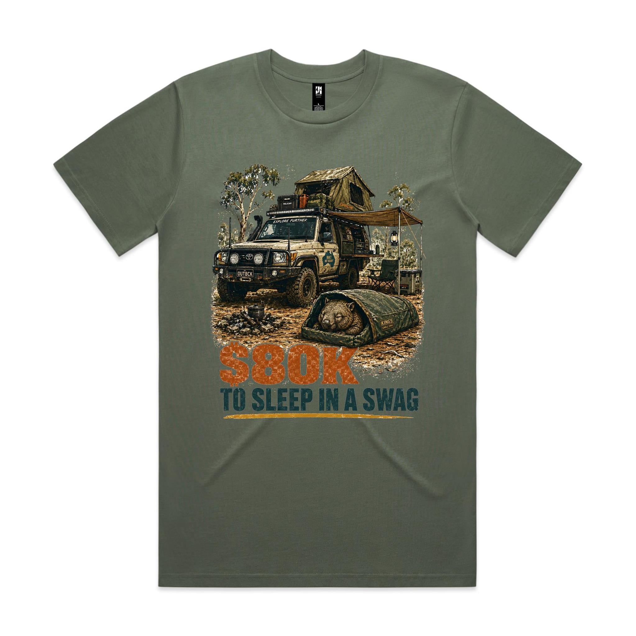 $80K to Sleep in a Swag — Wombat 4WD Tee