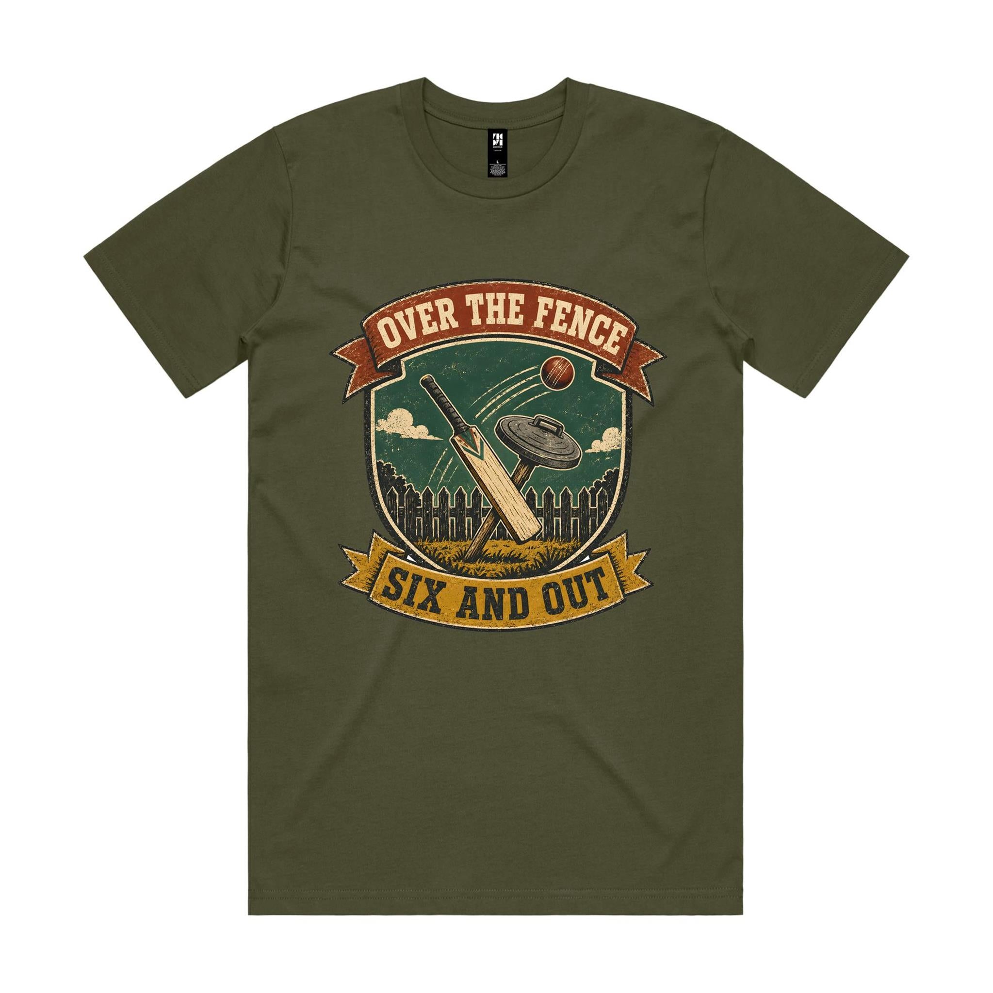 Over the Fence, Six and Out — Backyard Cricket Tee