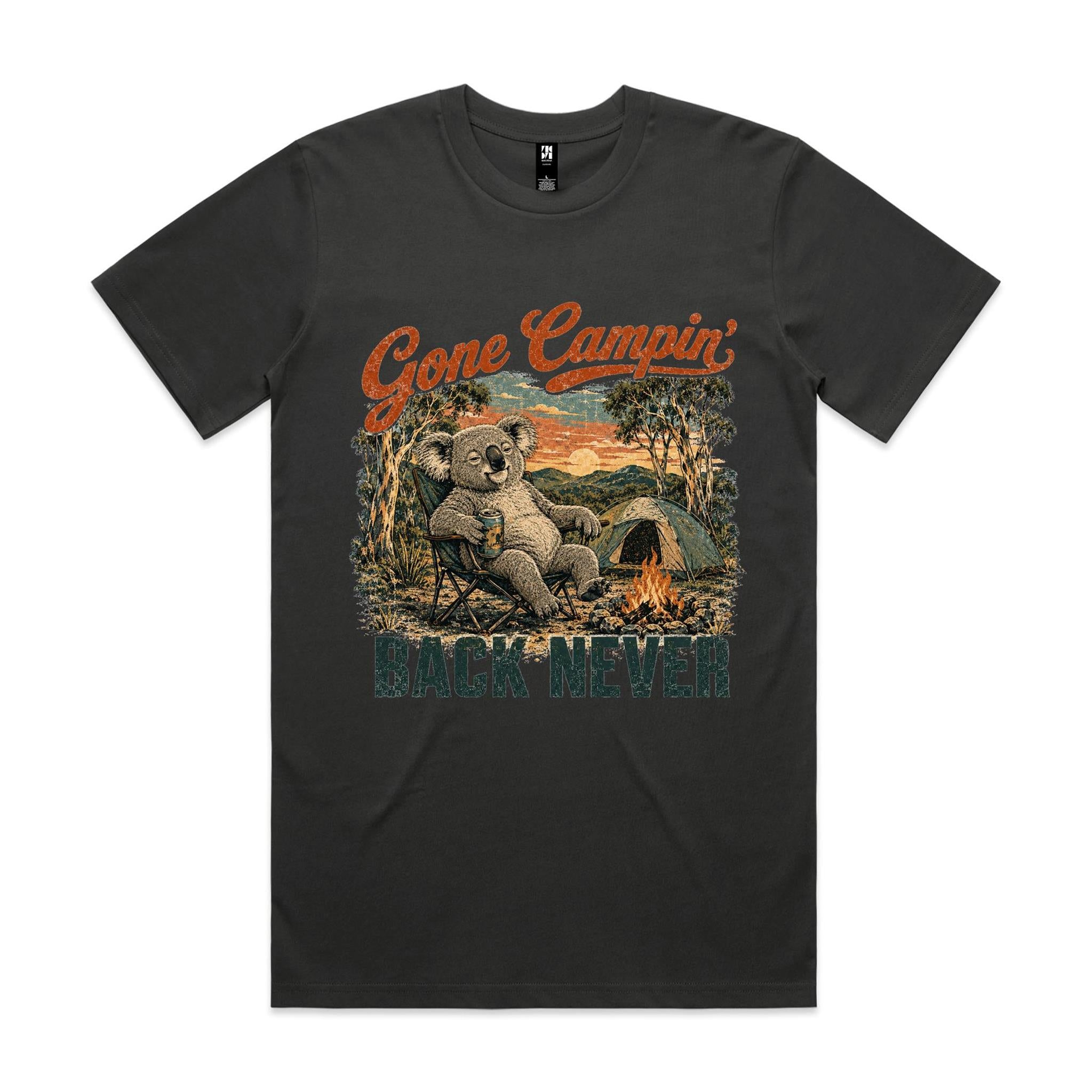 Gone Campin' Back Never — Koala Camping Tee