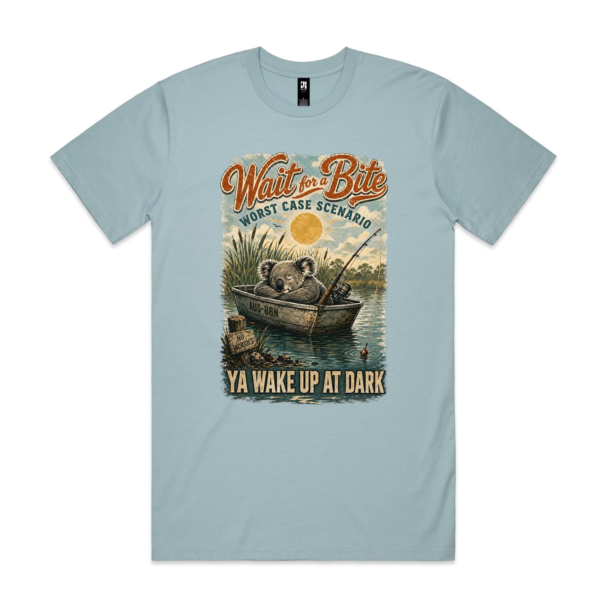 Wait for a Bite — Ya Wake Up at Dark | Koala Fishing Tee