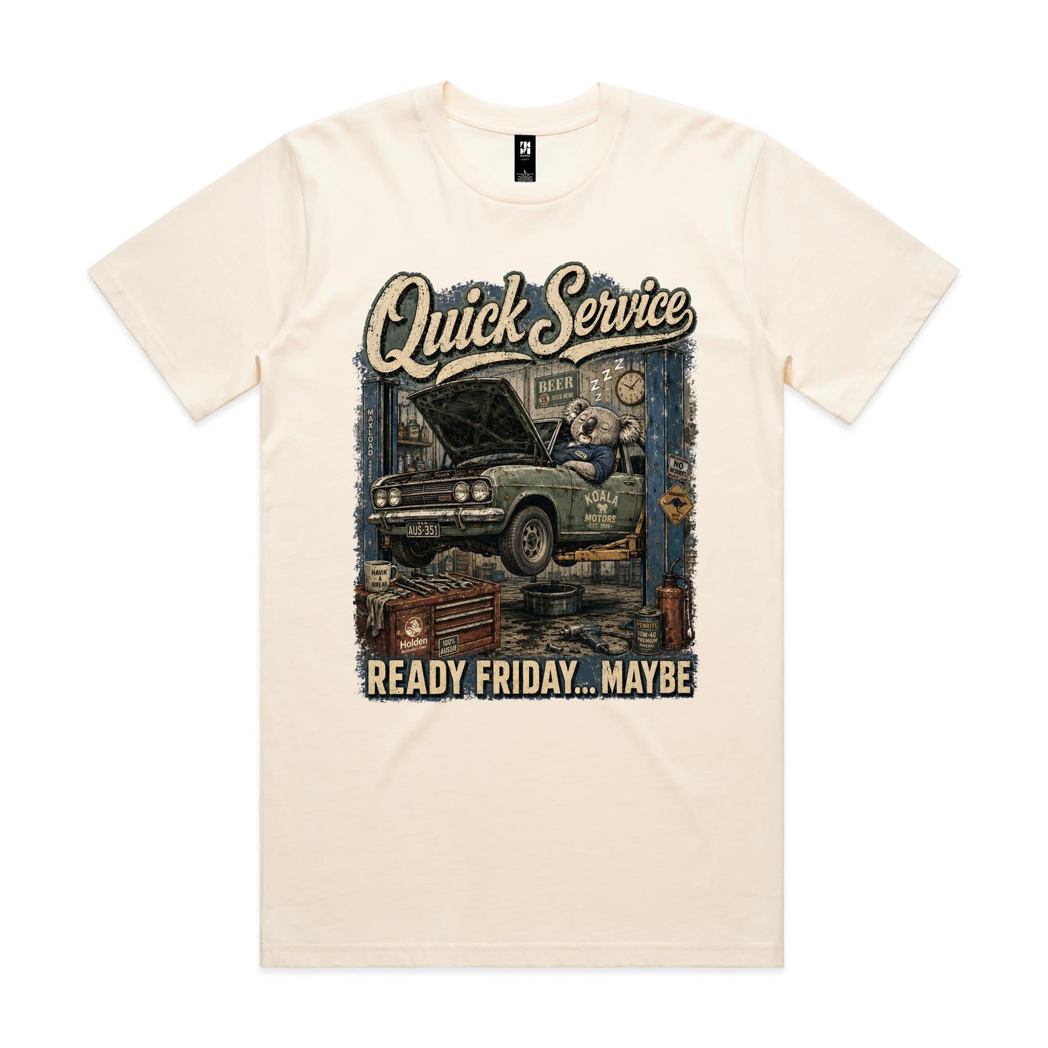 Quick Service — Ready Friday... Maybe | Koala Mechanic Tee