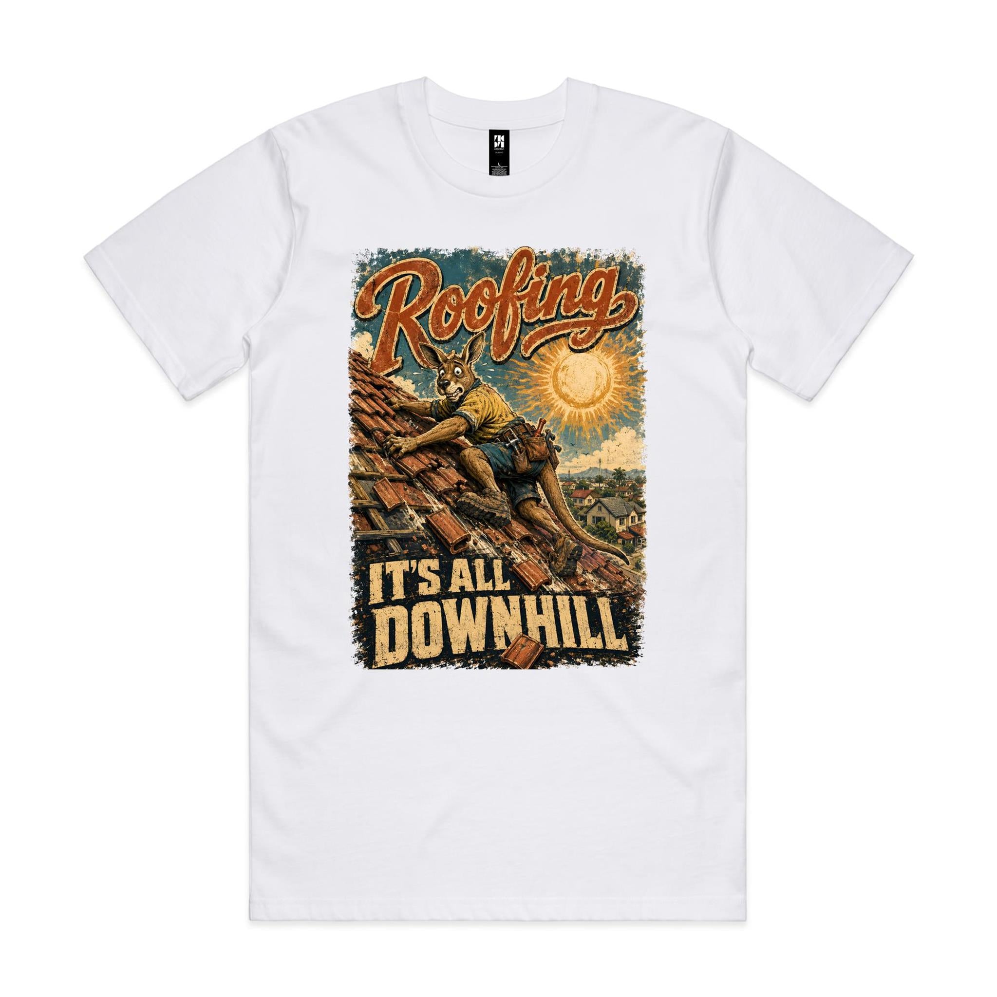 Roofing — It's All Downhill | Kangaroo Roofer Tee