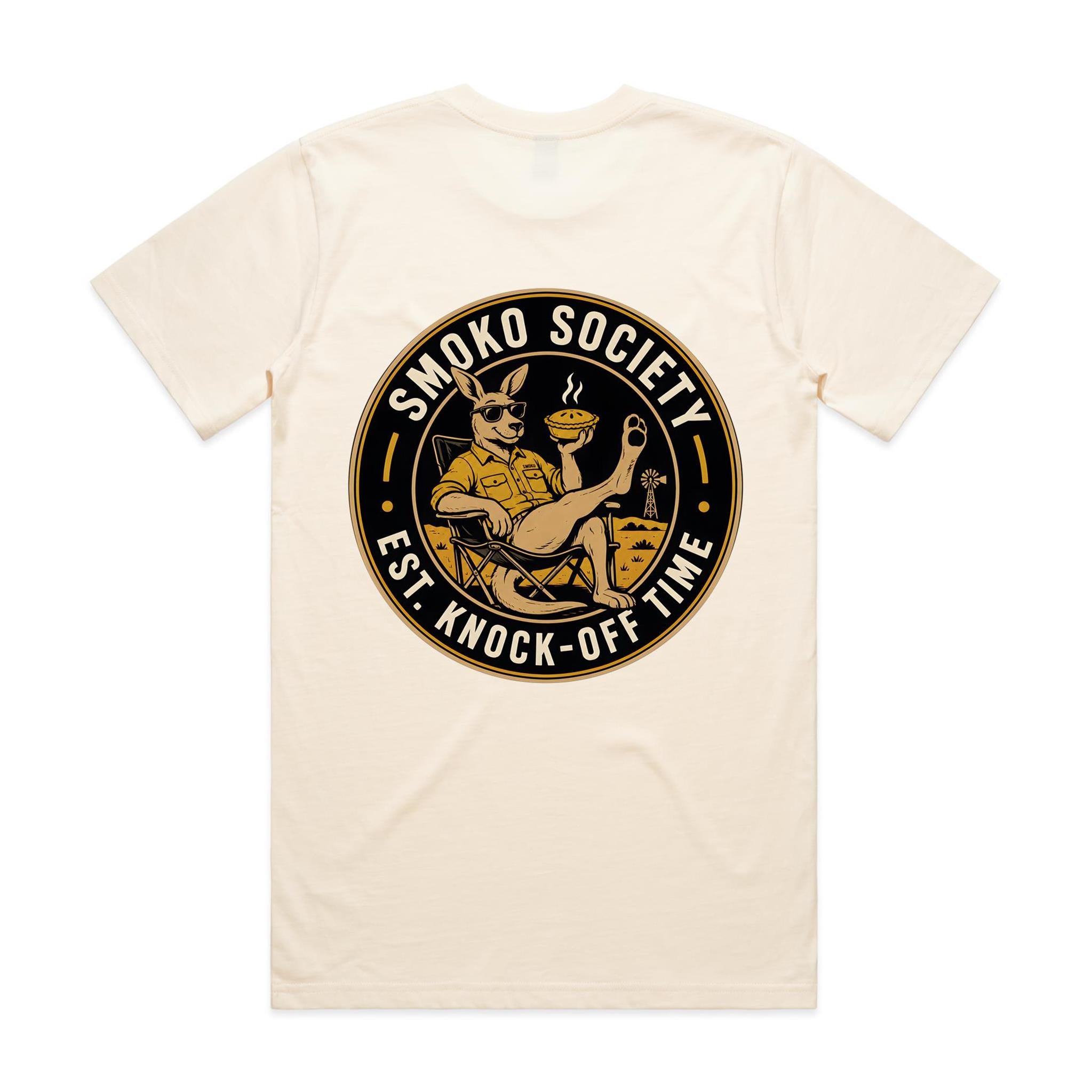 Smoko Society — Est. Knock-Off Time | Kangaroo Meat Pie Badge Tee