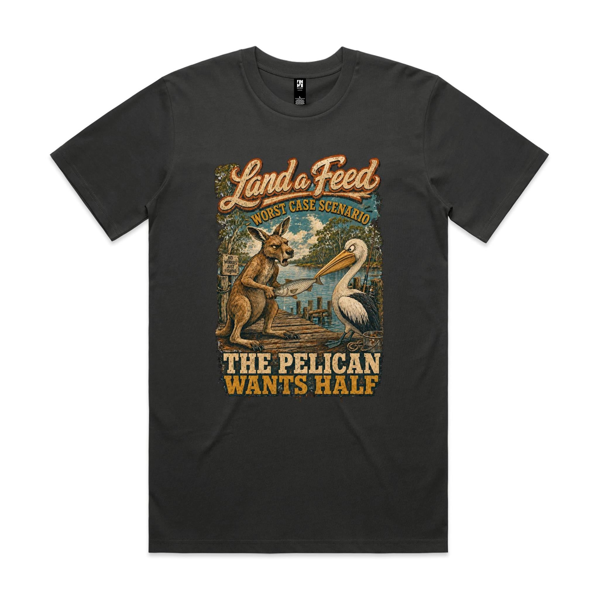 Land a Feed — The Pelican Wants Half | Kangaroo Fishing Tee