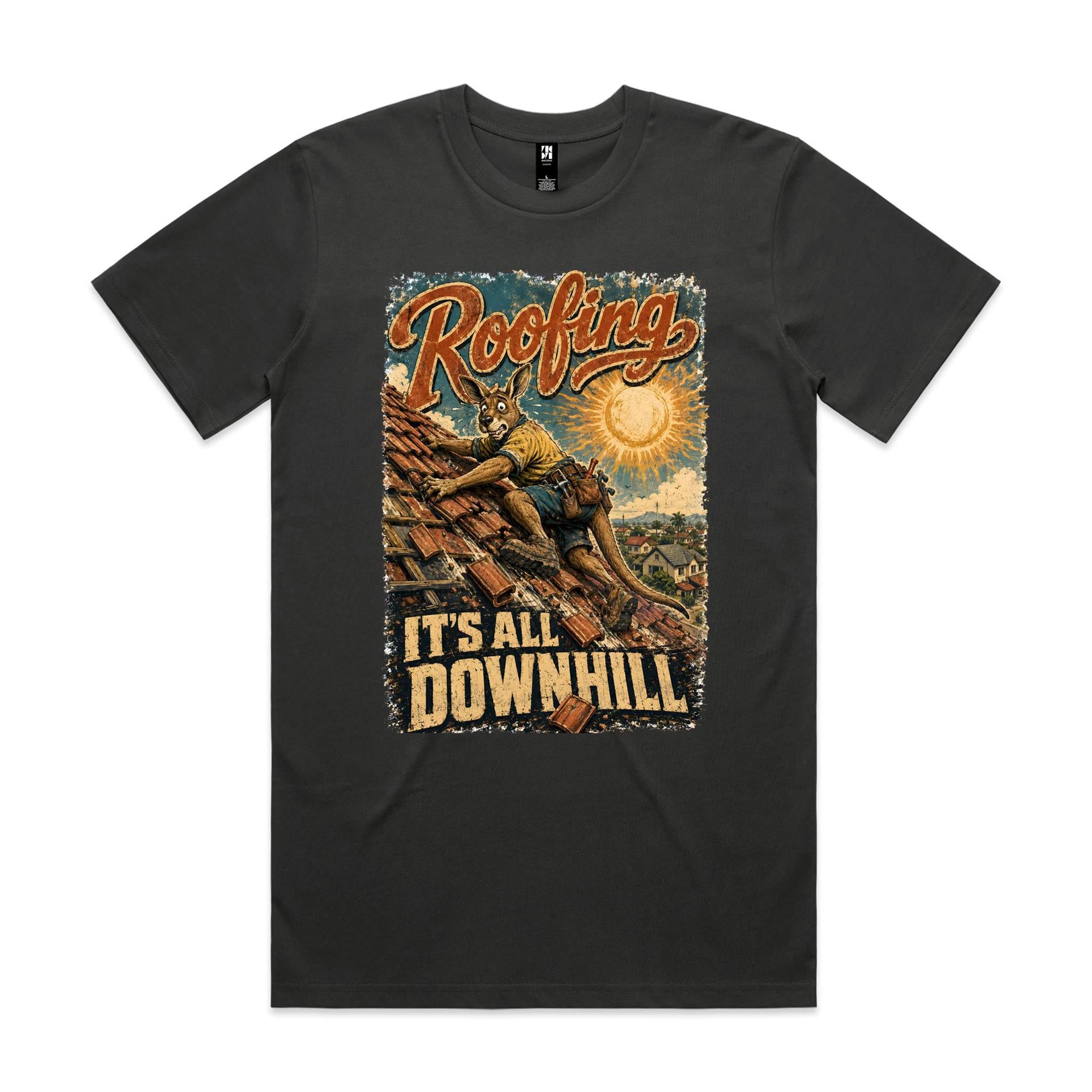 Roofing — It's All Downhill | Kangaroo Roofer Tee