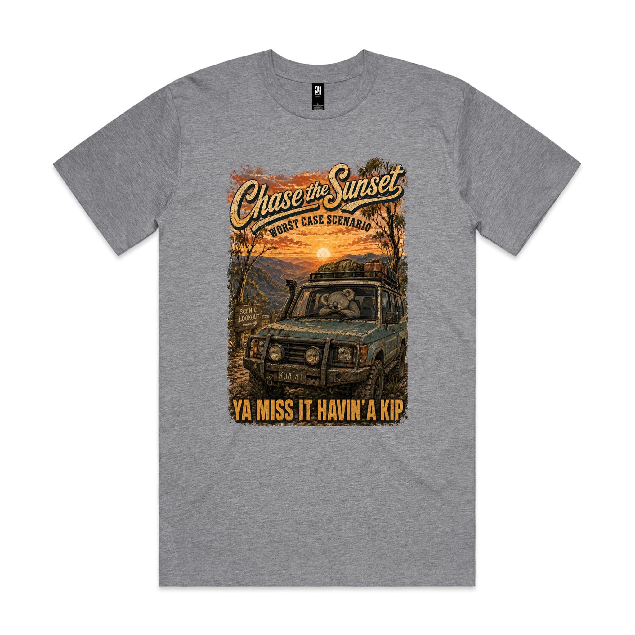 Chase the Sunset — Ya Miss It Havin' a Kip | Koala 4WD Tee