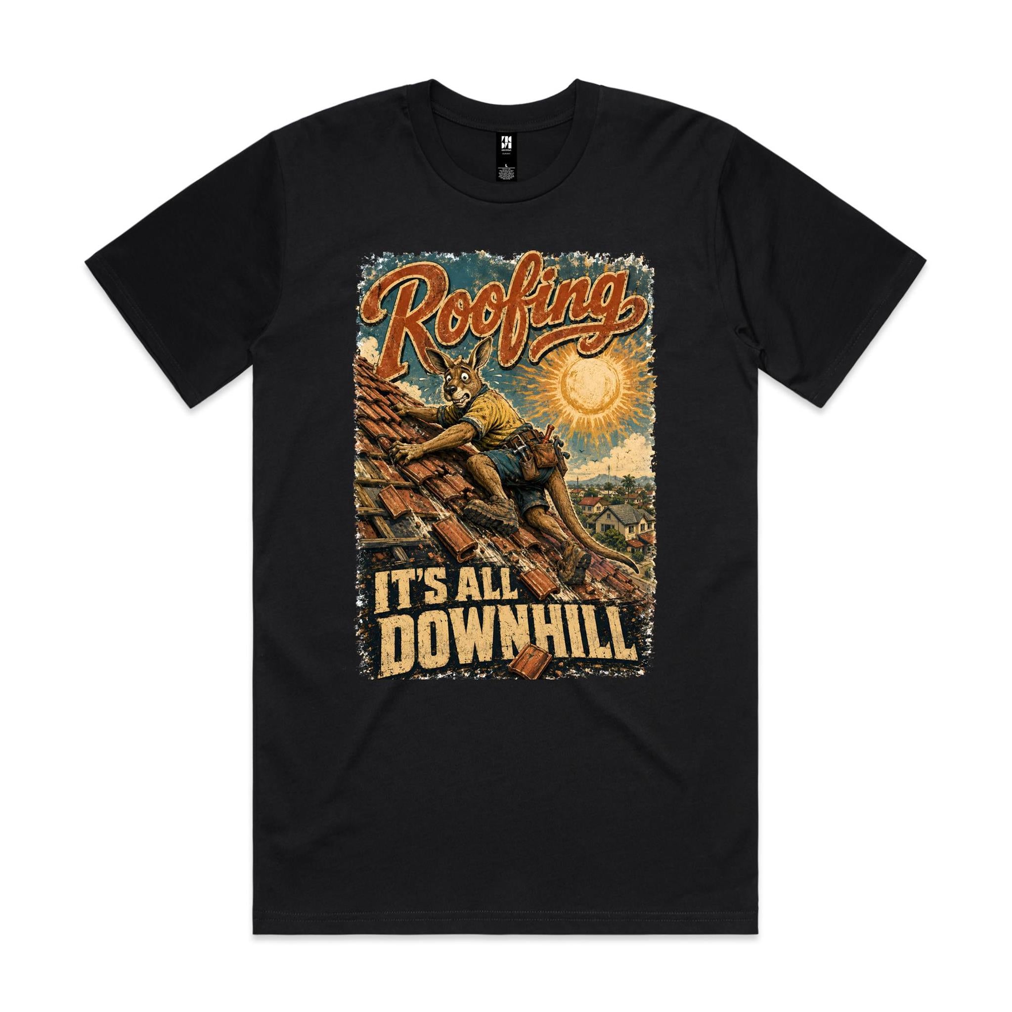 Roofing — It's All Downhill | Kangaroo Roofer Tee