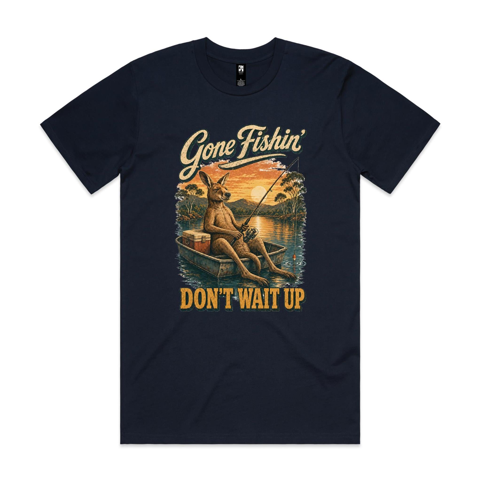 Gone Fishin' Don't Wait Up — Kangaroo Boat Tee