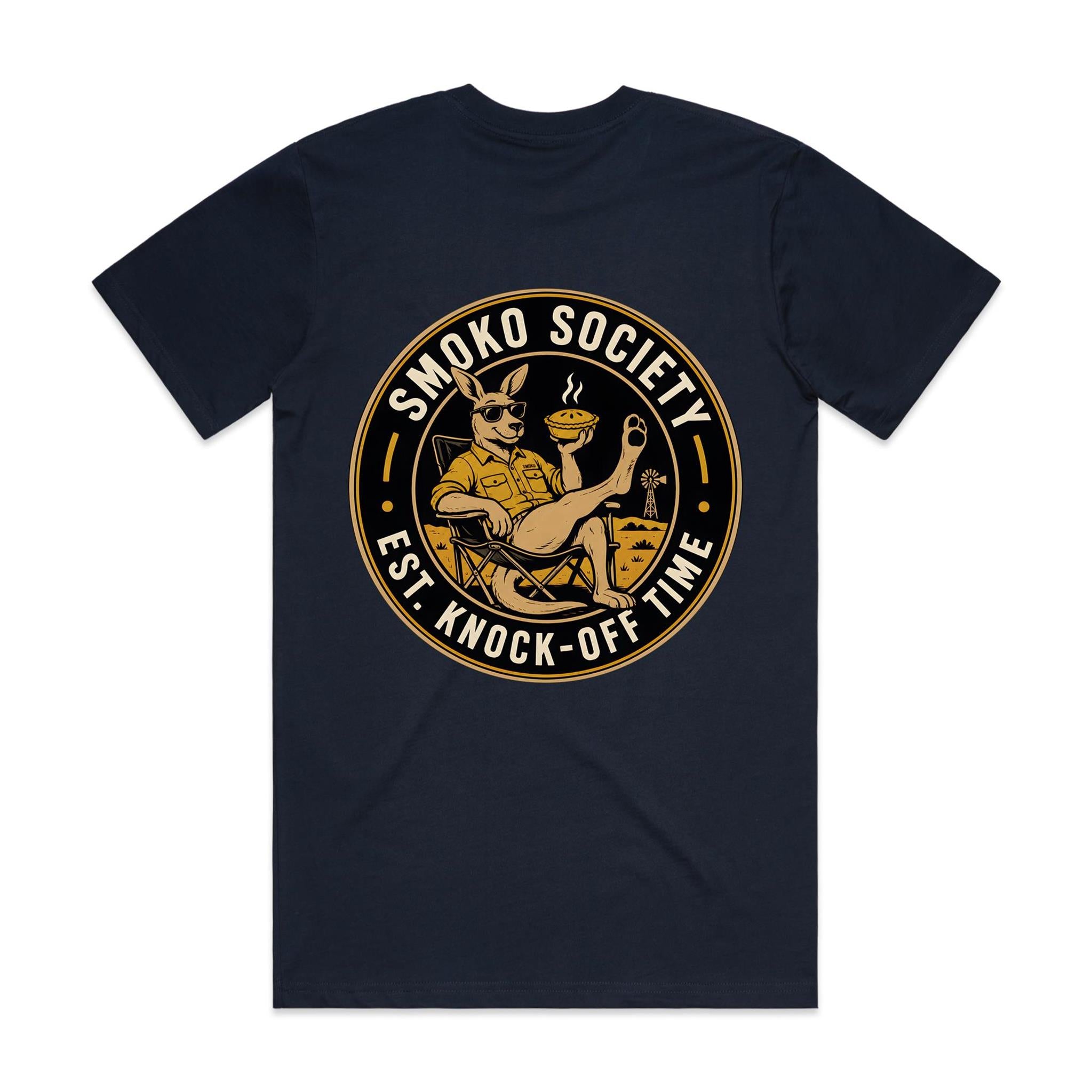 Smoko Society — Est. Knock-Off Time | Kangaroo Meat Pie Badge Tee