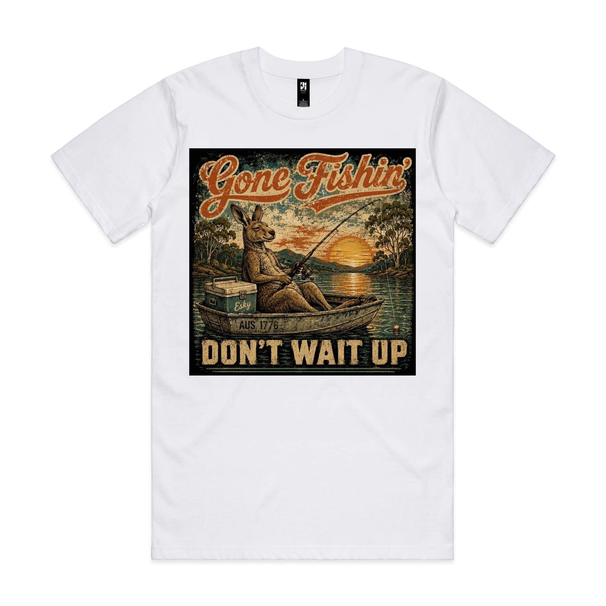Gone Fishin' Don't Wait Up — Kangaroo Boat Tee