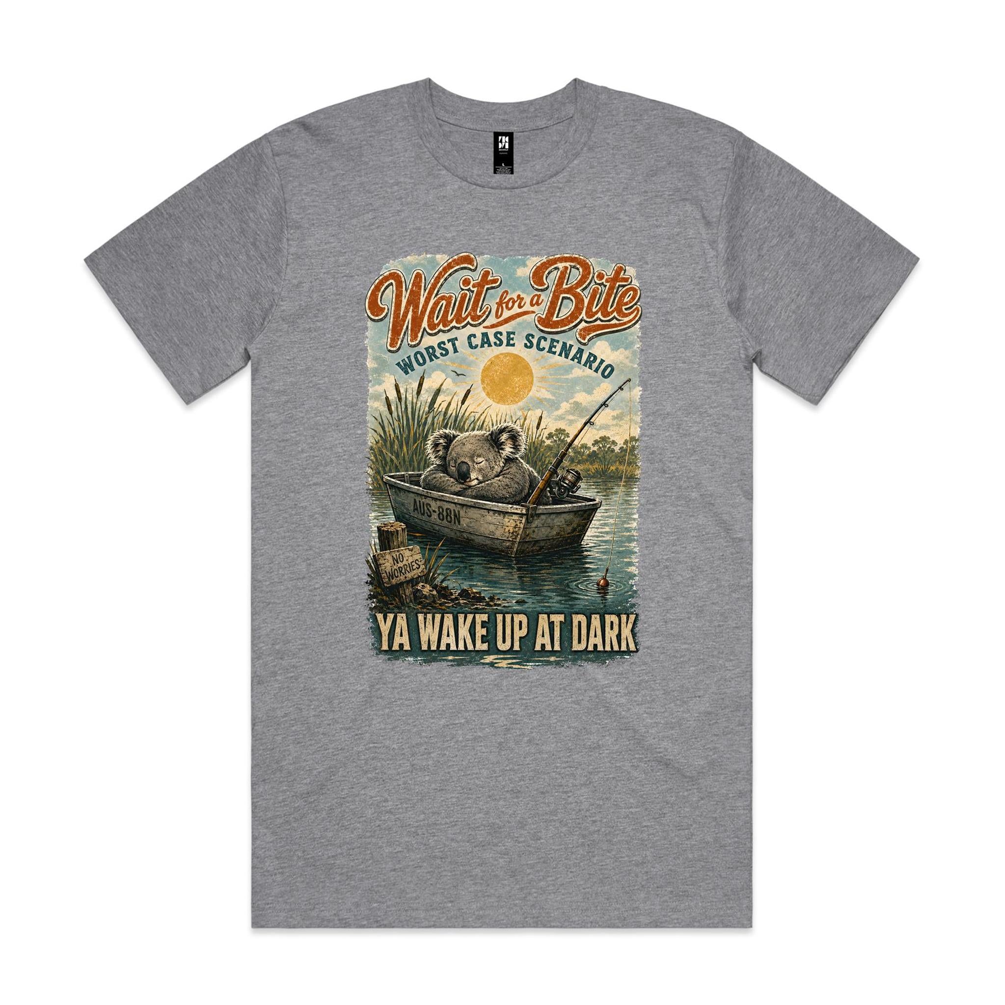 Wait for a Bite — Ya Wake Up at Dark | Koala Fishing Tee
