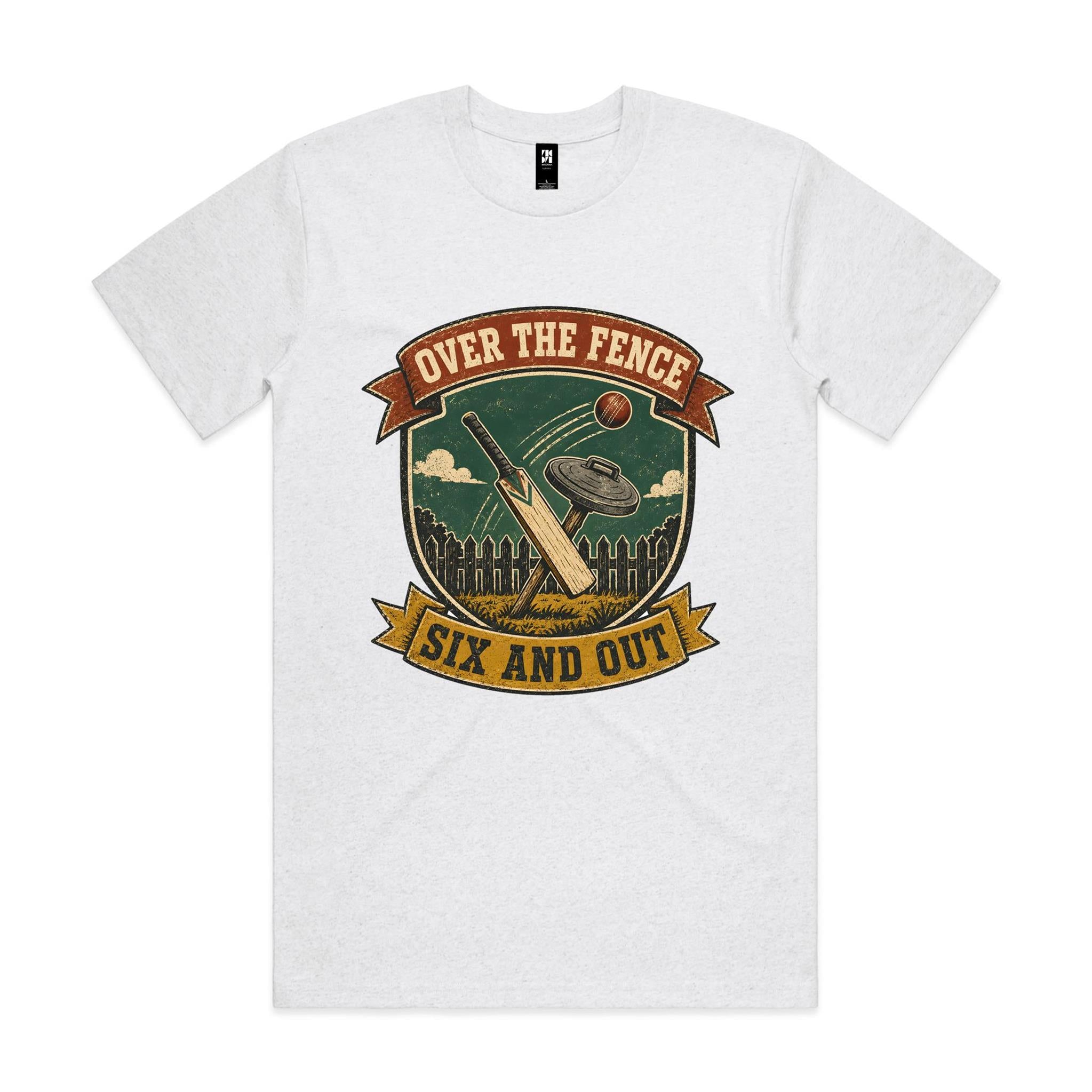Over the Fence, Six and Out — Backyard Cricket Tee