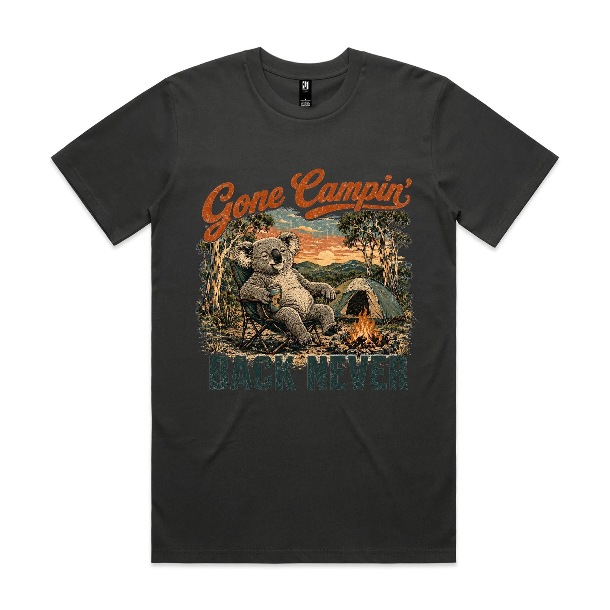 Gone Campin' Back Never — Koala Camping Tee