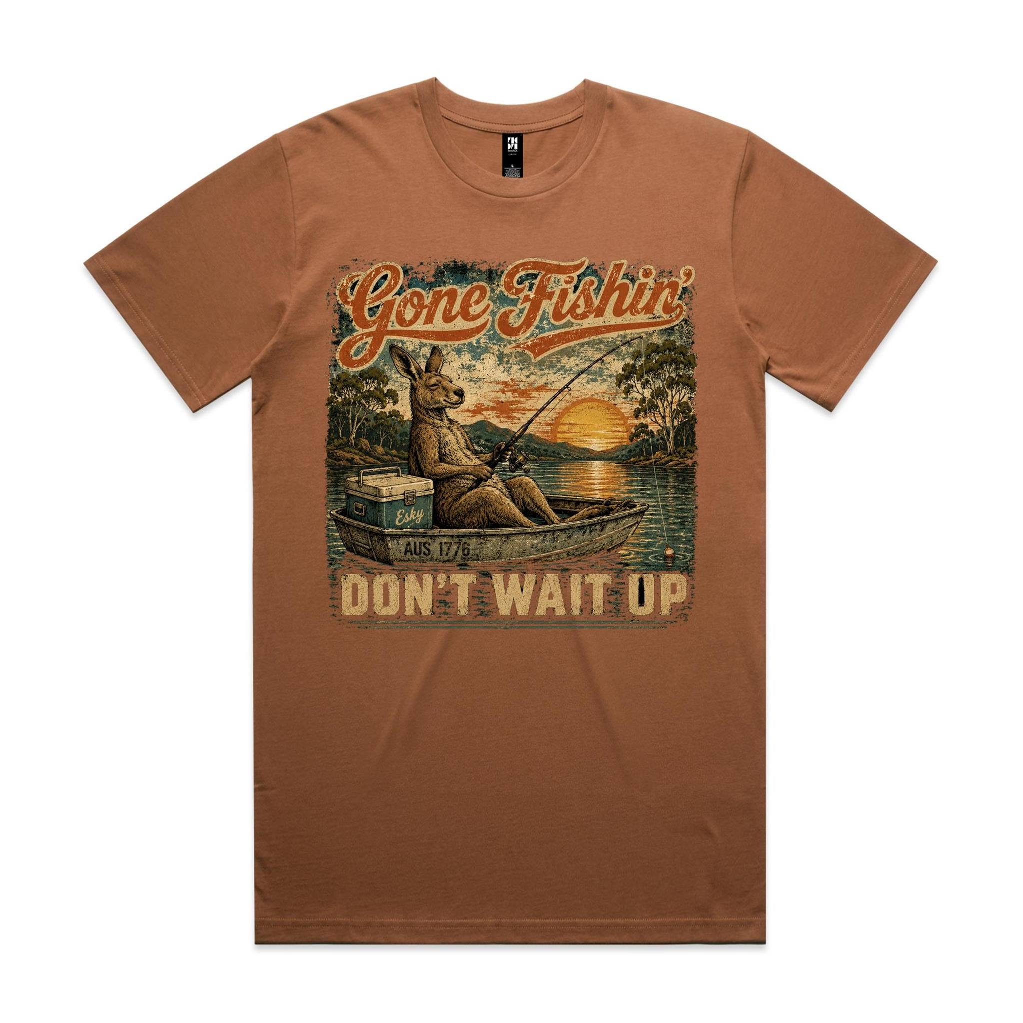 Gone Fishin' Don't Wait Up — Kangaroo Boat Tee