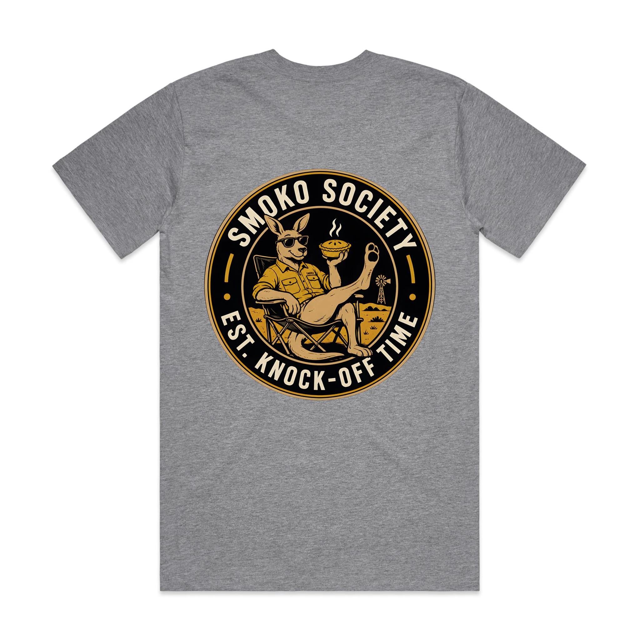 Smoko Society — Est. Knock-Off Time | Kangaroo Meat Pie Badge Tee
