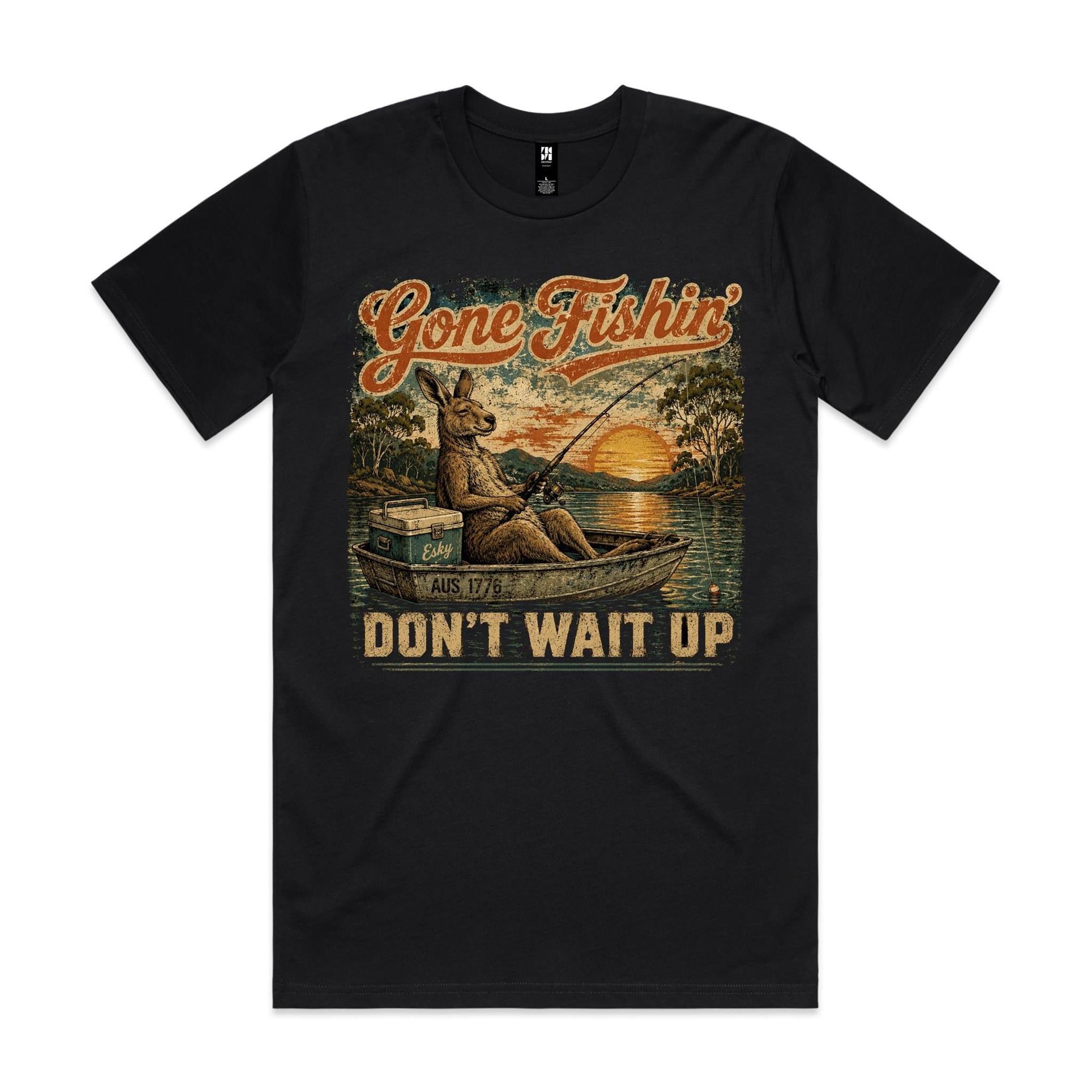 Gone Fishin' Don't Wait Up — Kangaroo Boat Tee