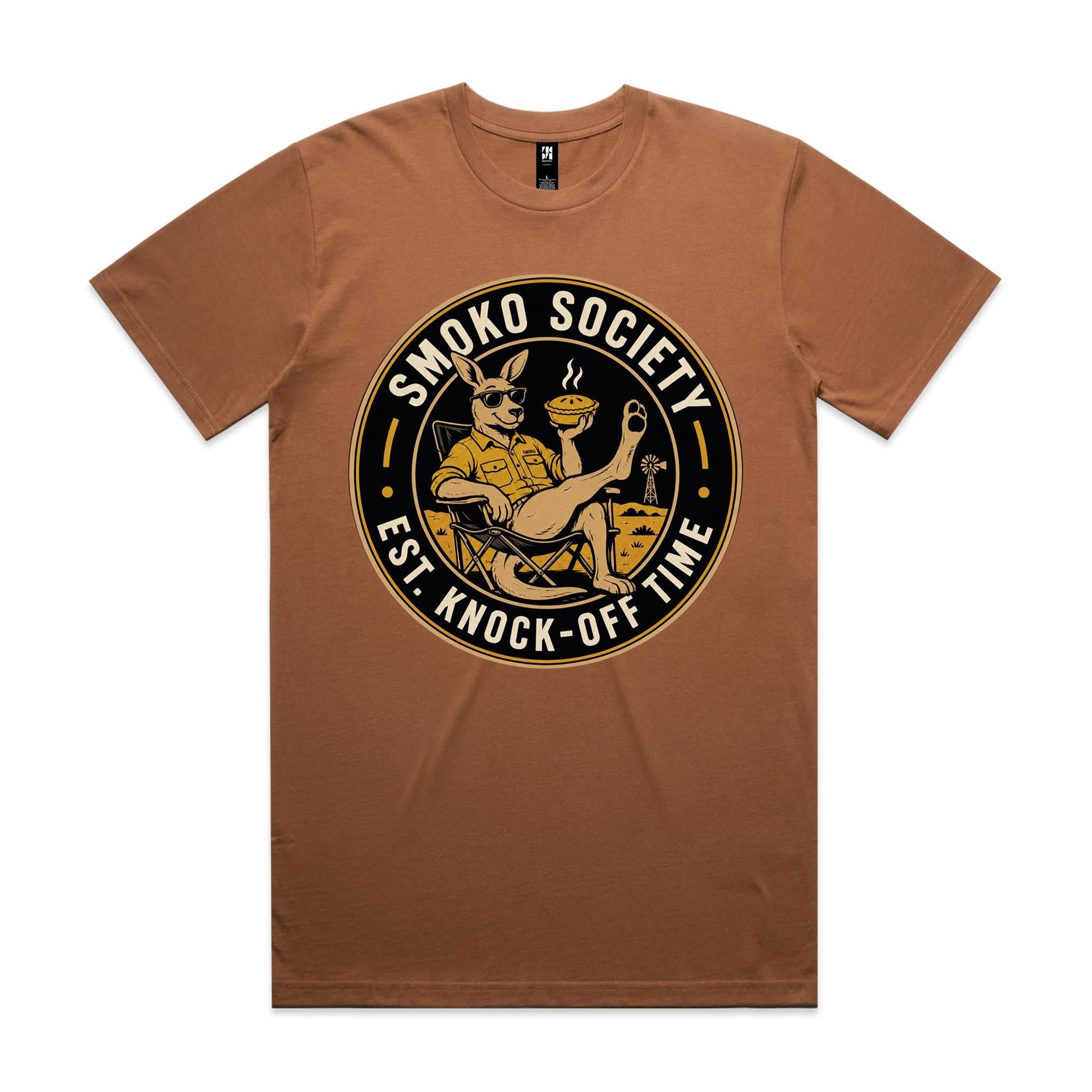 Smoko Society — Est. Knock-Off Time | Kangaroo Meat Pie Badge Tee