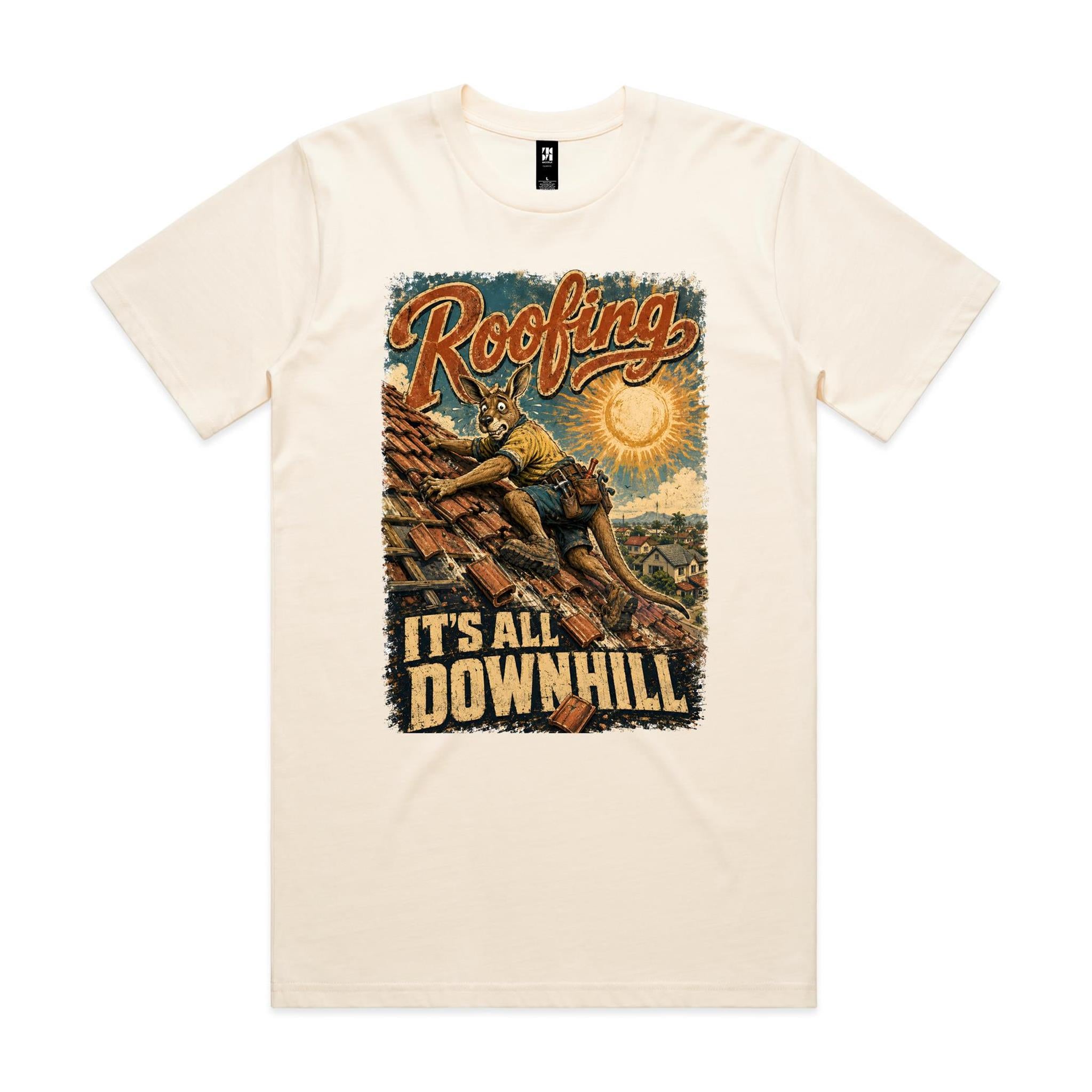 Roofing — It's All Downhill | Kangaroo Roofer Tee