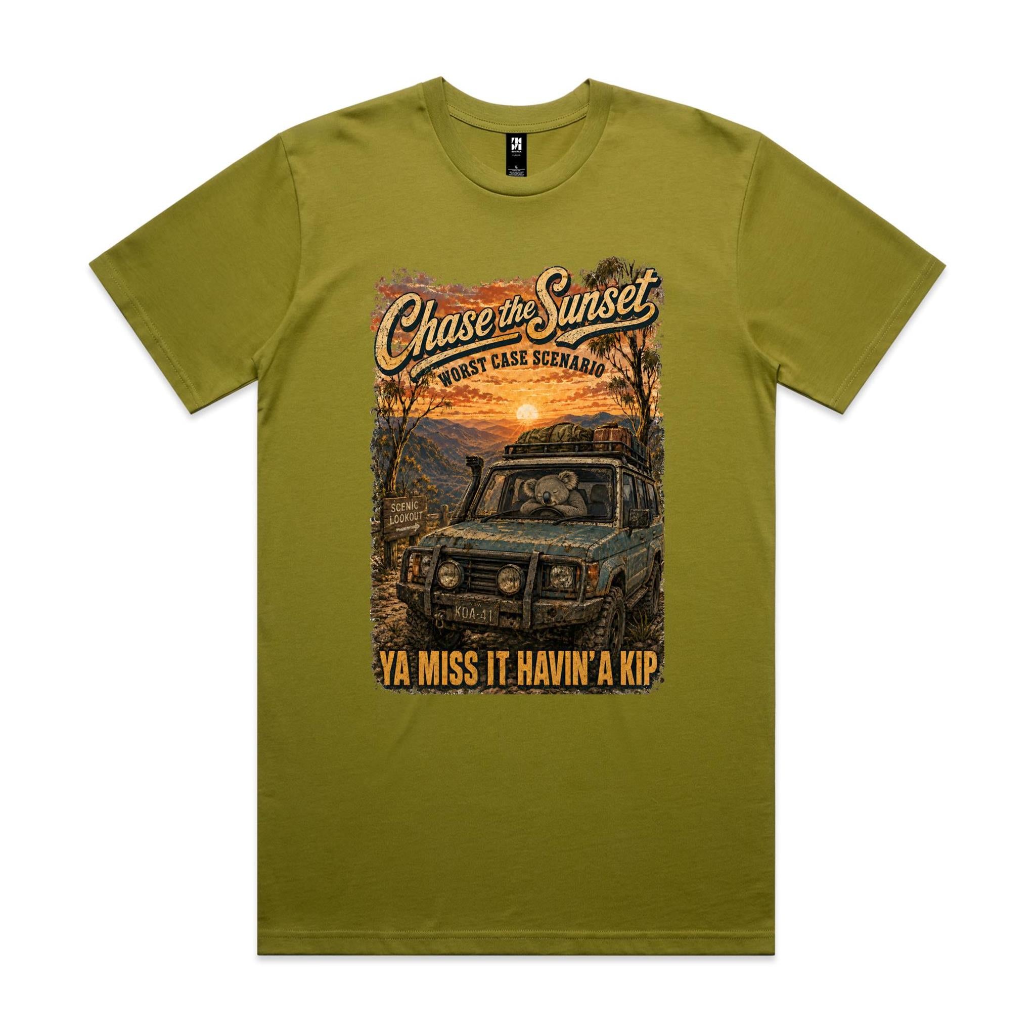 Chase the Sunset — Ya Miss It Havin' a Kip | Koala 4WD Tee