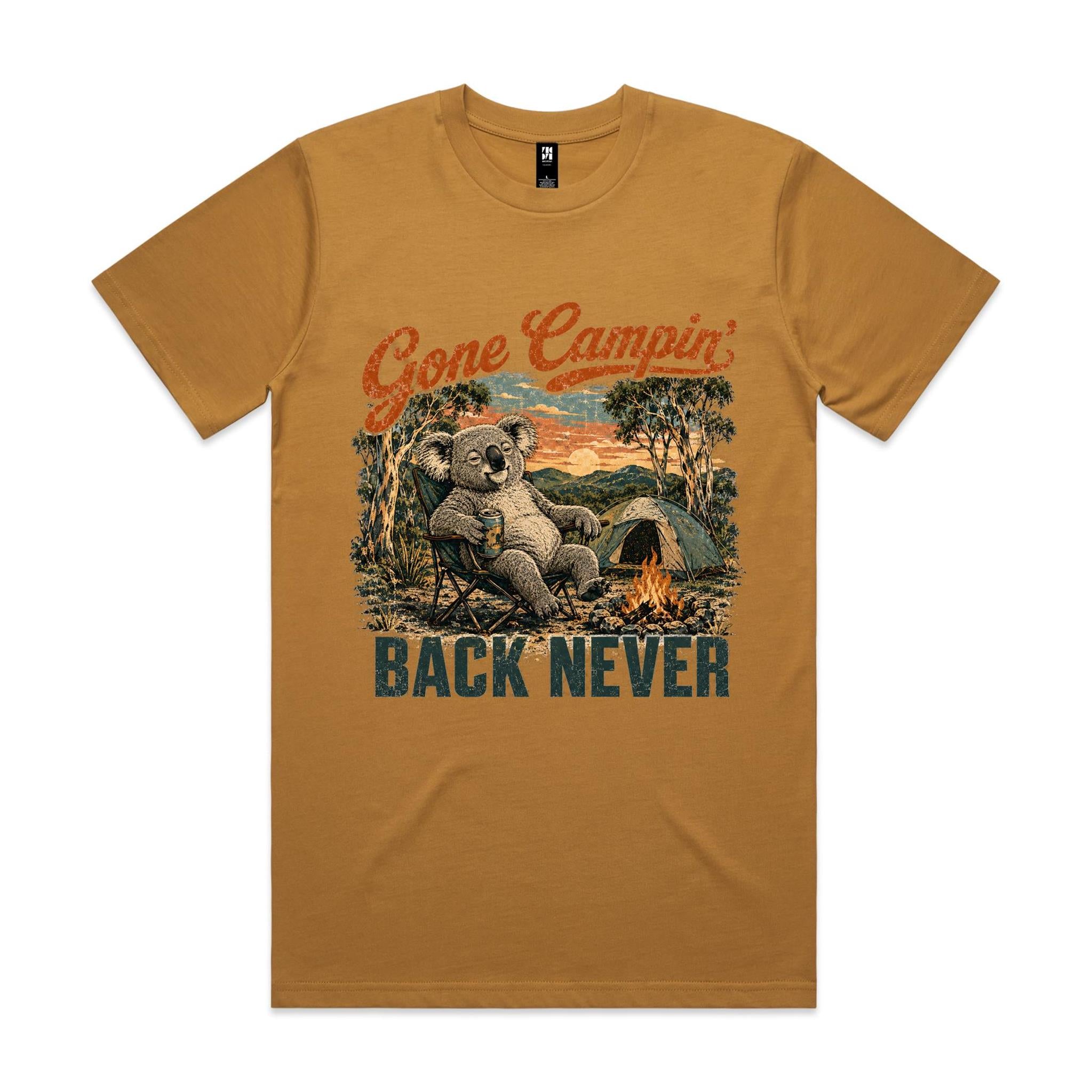 Gone Campin' Back Never — Koala Camping Tee
