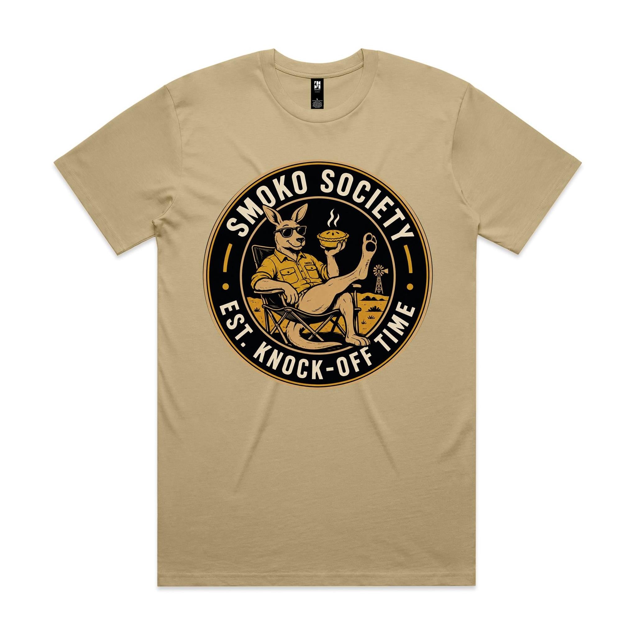Smoko Society — Est. Knock-Off Time | Kangaroo Meat Pie Badge Tee