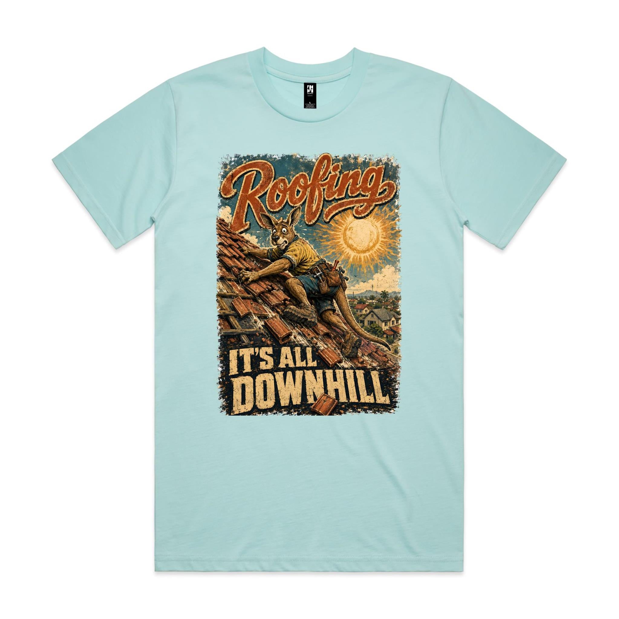 Roofing — It's All Downhill | Kangaroo Roofer Tee