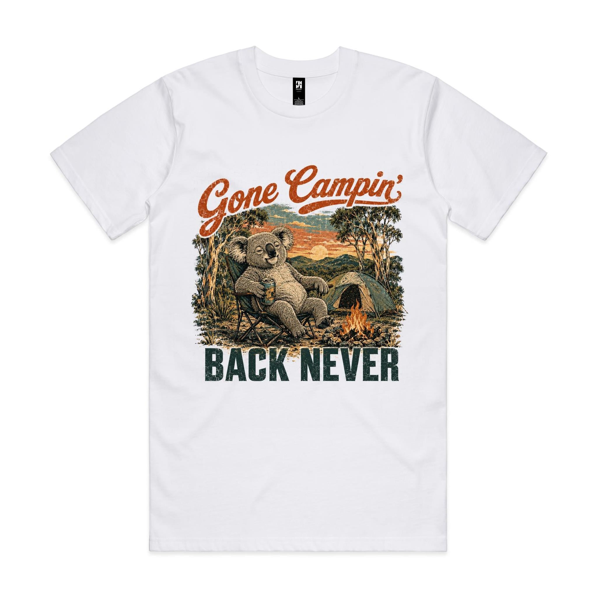Gone Campin' Back Never — Koala Camping Tee